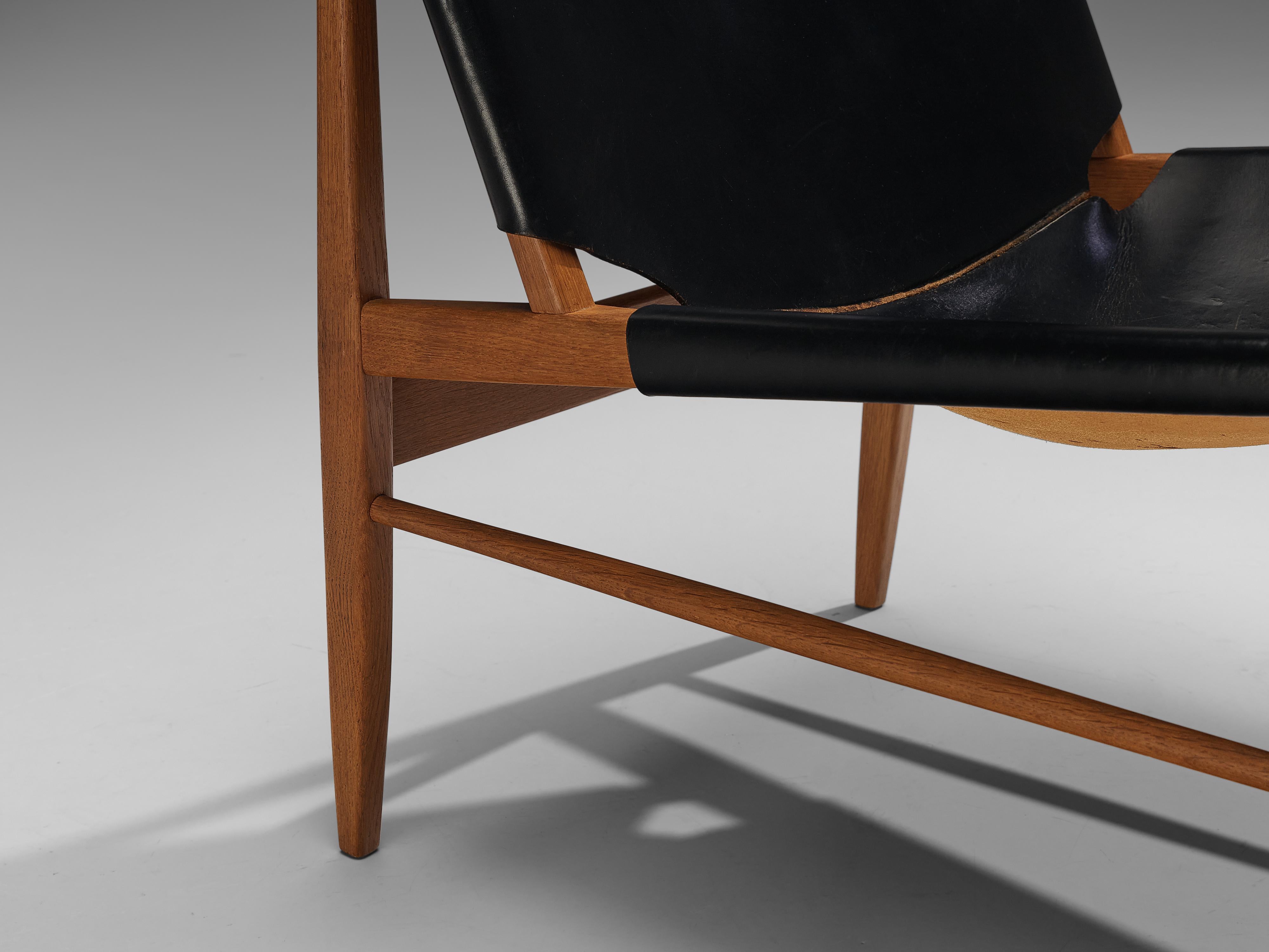 Mid-20th Century Franz Xaver Lutz 'Chimney' Lounge Chair Model 1192 in Black Original Leather