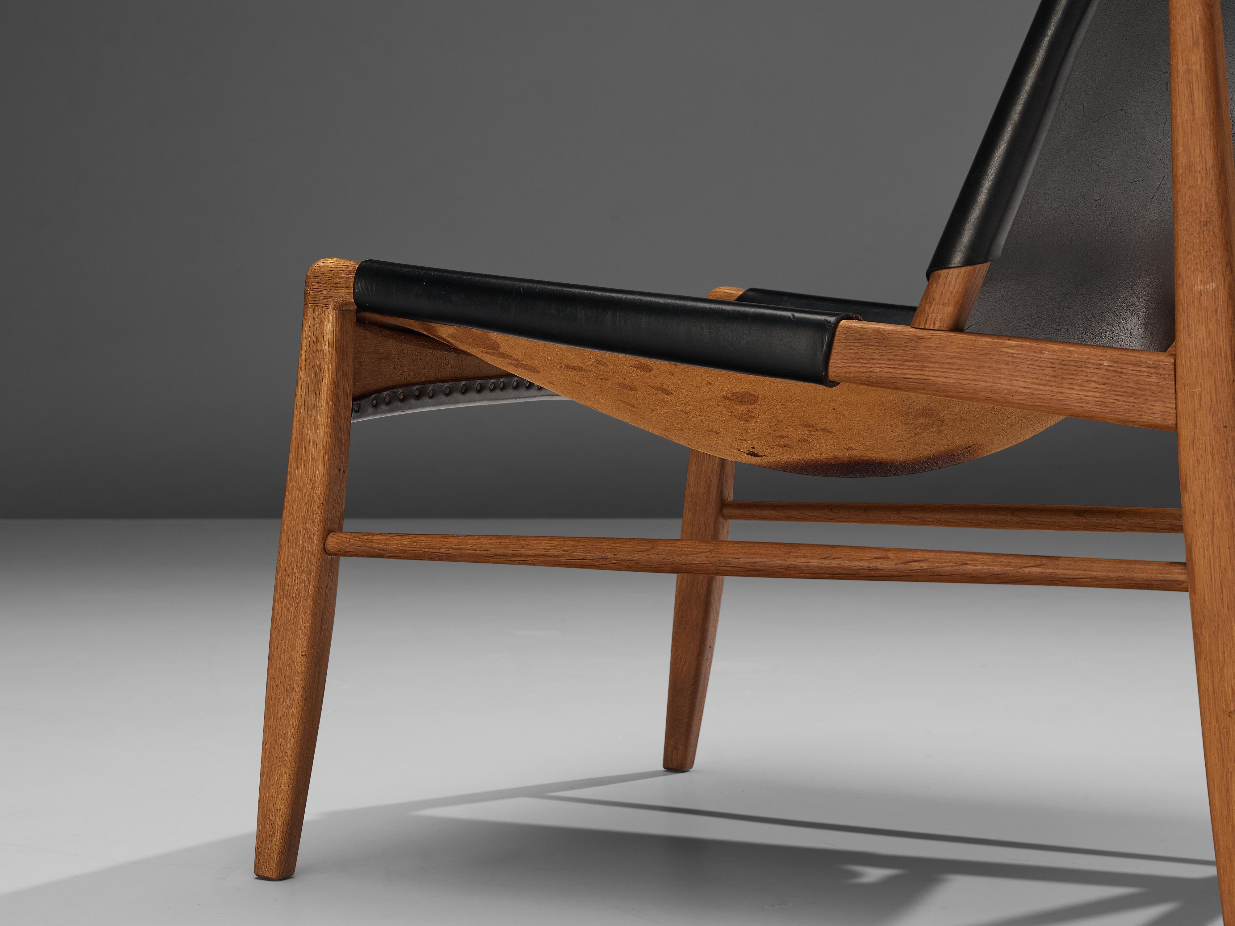Franz Xaver Lutz 'Chimney' Lounge Chair Model 1192 in Black Original Leather 1