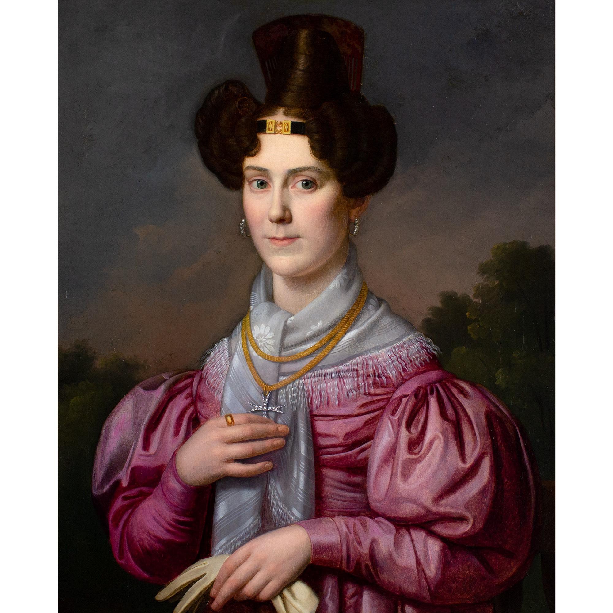 Franz Xaver Winterhalter (Circle), Portrait Of A Lady In A Pink Dress For Sale 1