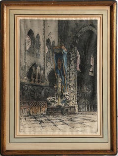 Paris, Interieur Notre Dame, Romantic Etching by Franz Xaver Wolf