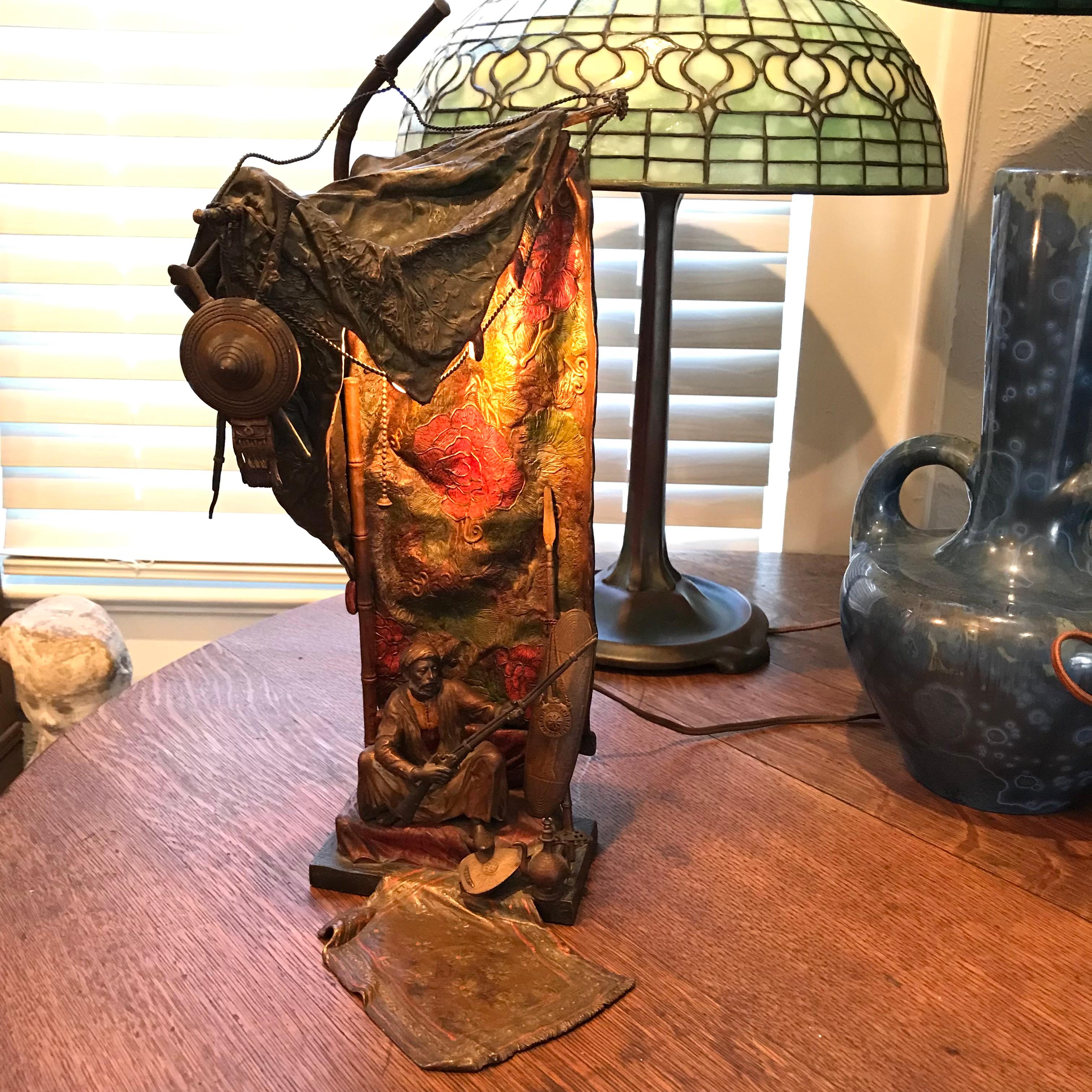 Franz Xavier Bergman (1861-1936) Cold Painted Bronze Table Lamp For Sale 5