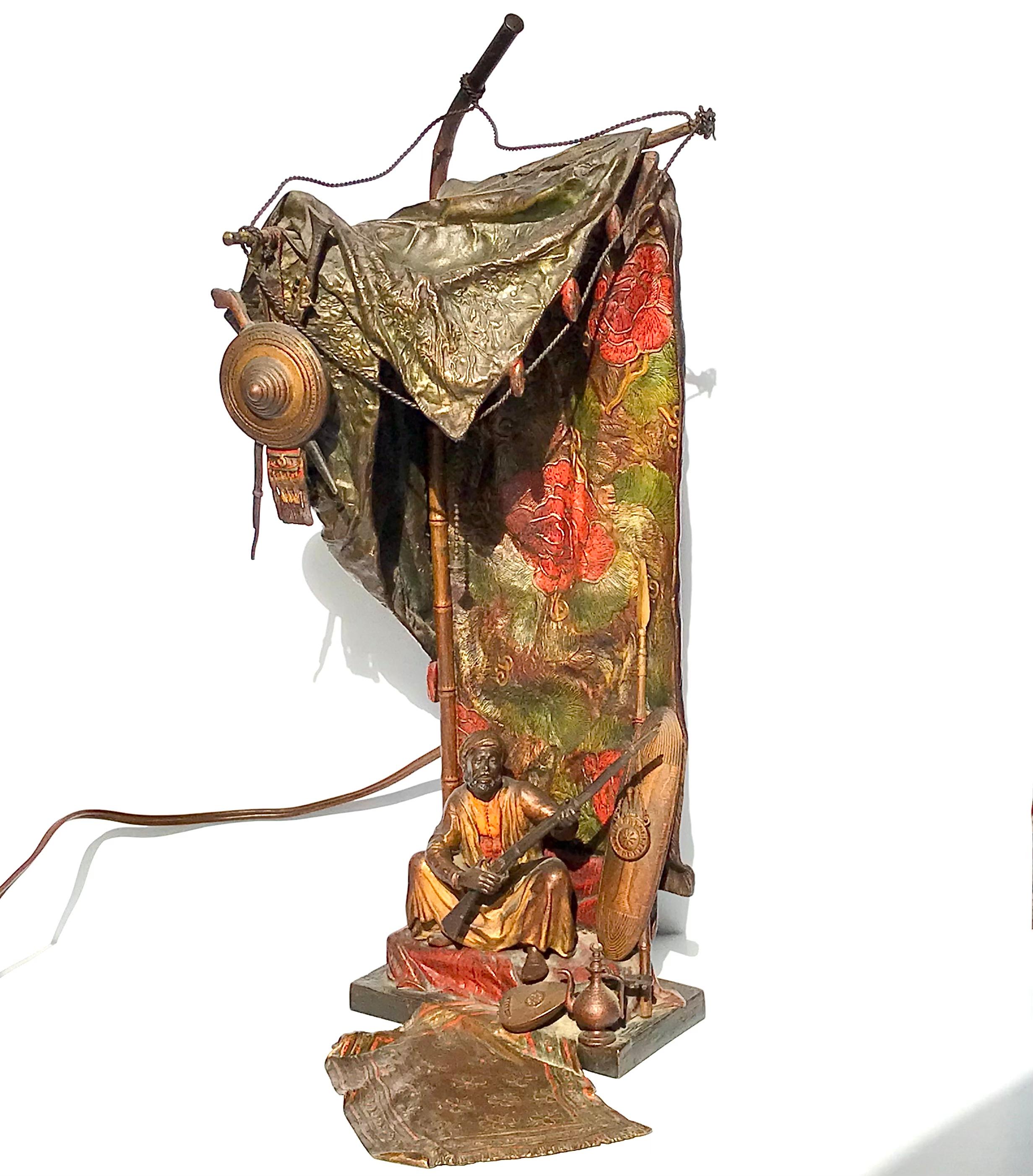 Art Nouveau Franz Xavier Bergman (1861-1936) Cold Painted Bronze Table Lamp For Sale