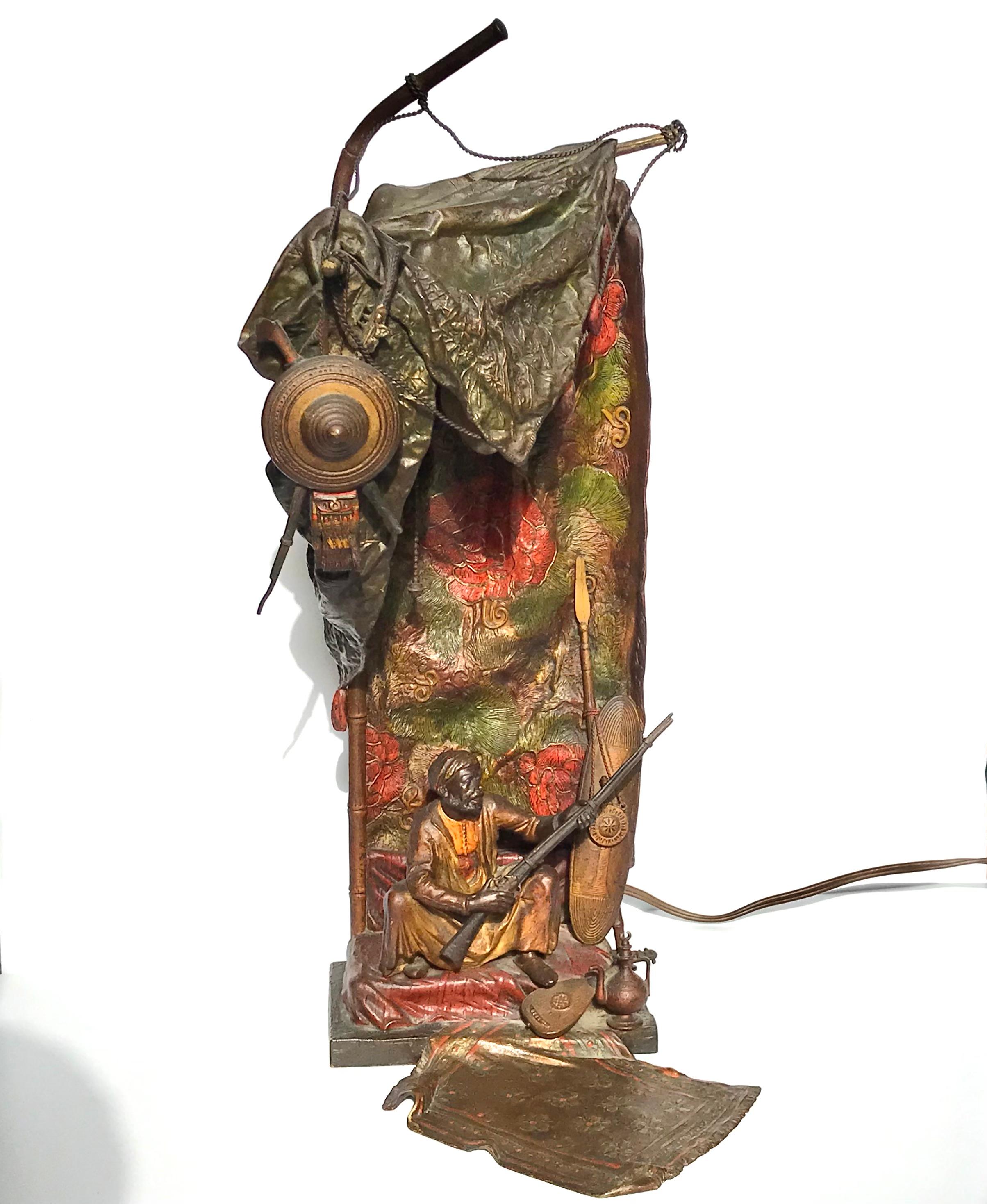 Austrian Franz Xavier Bergman (1861-1936) Cold Painted Bronze Table Lamp For Sale