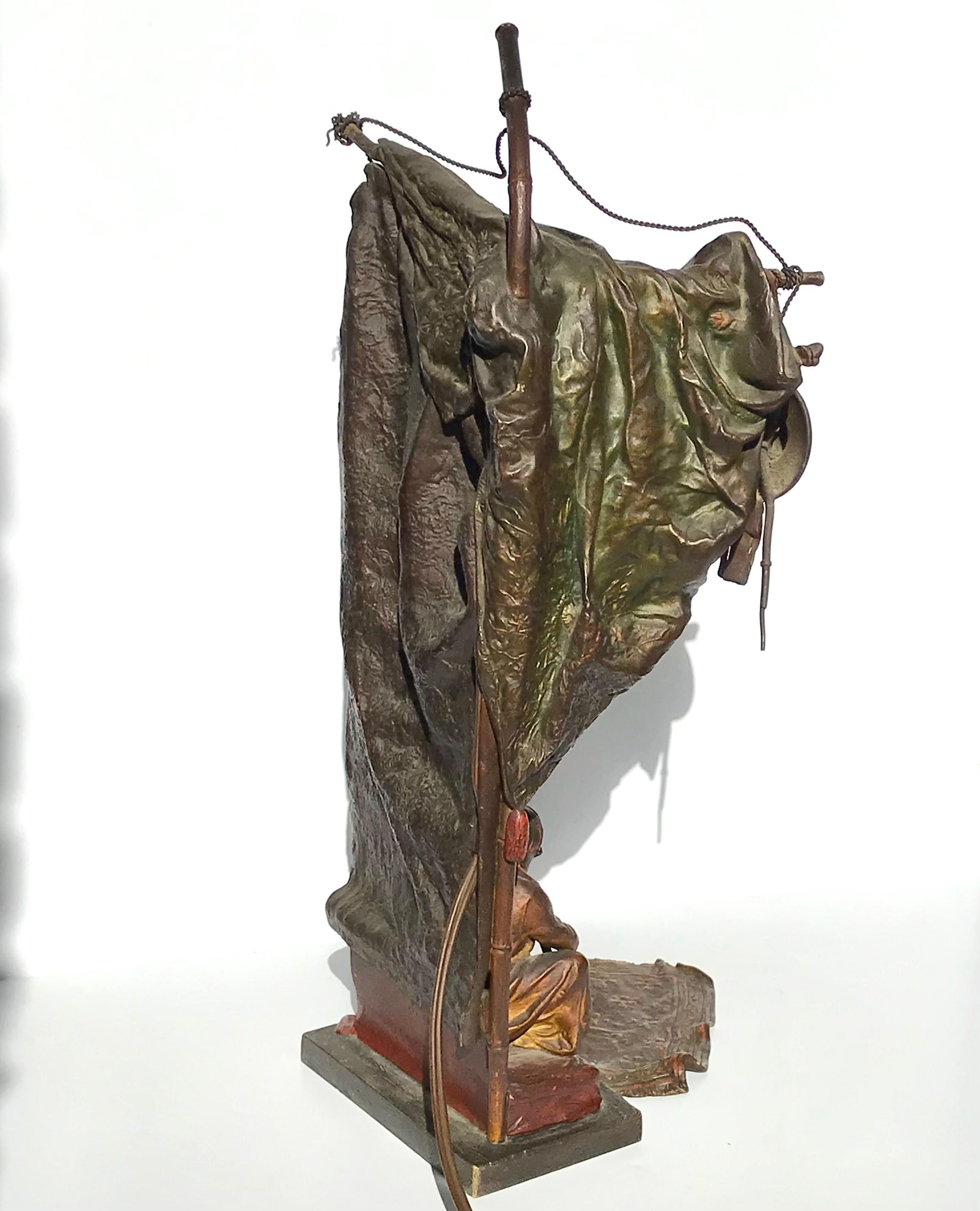 Early 20th Century Franz Xavier Bergman (1861-1936) Cold Painted Bronze Table Lamp For Sale