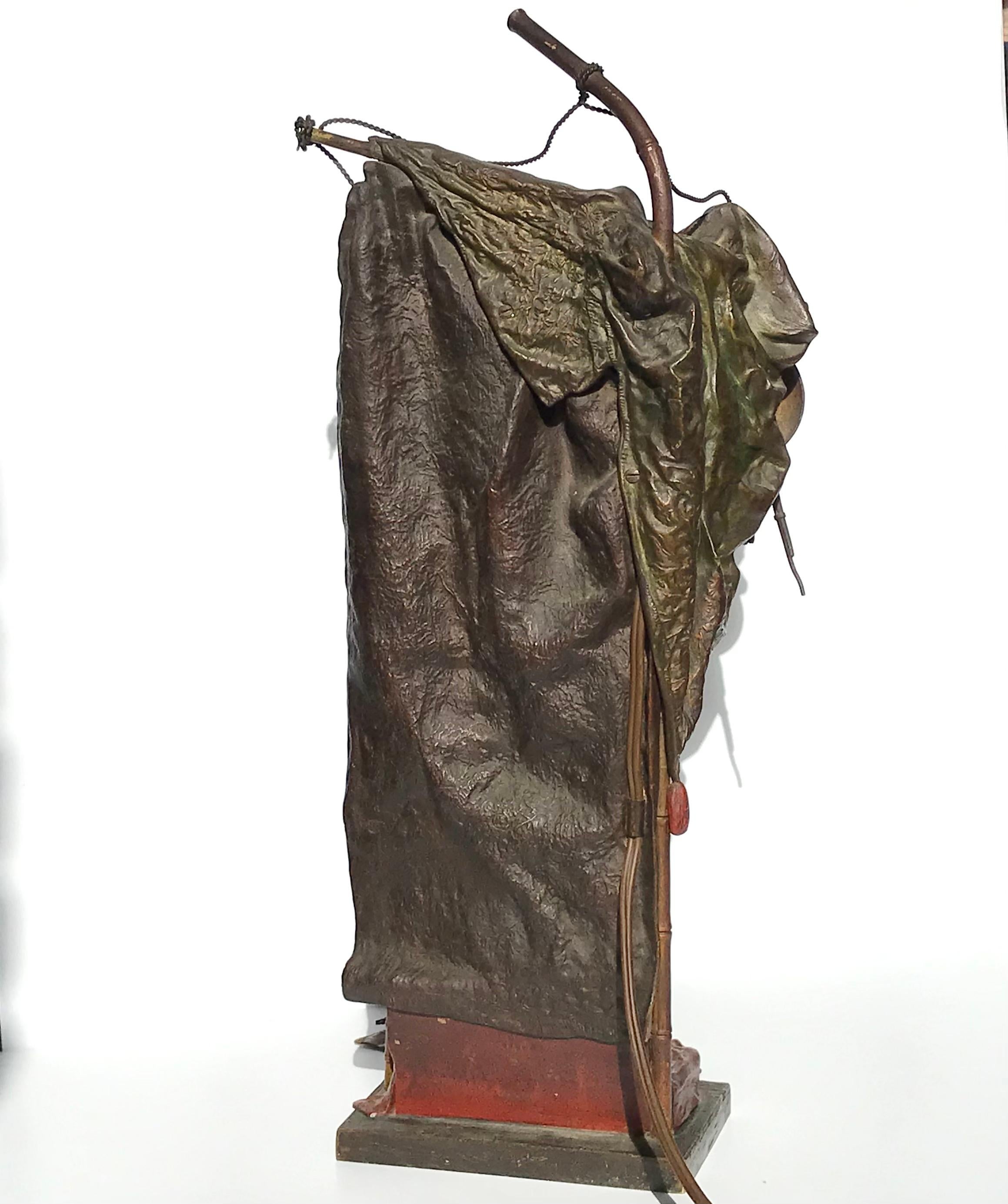 Franz Xavier Bergman (1861-1936) Cold Painted Bronze Table Lamp For Sale 1