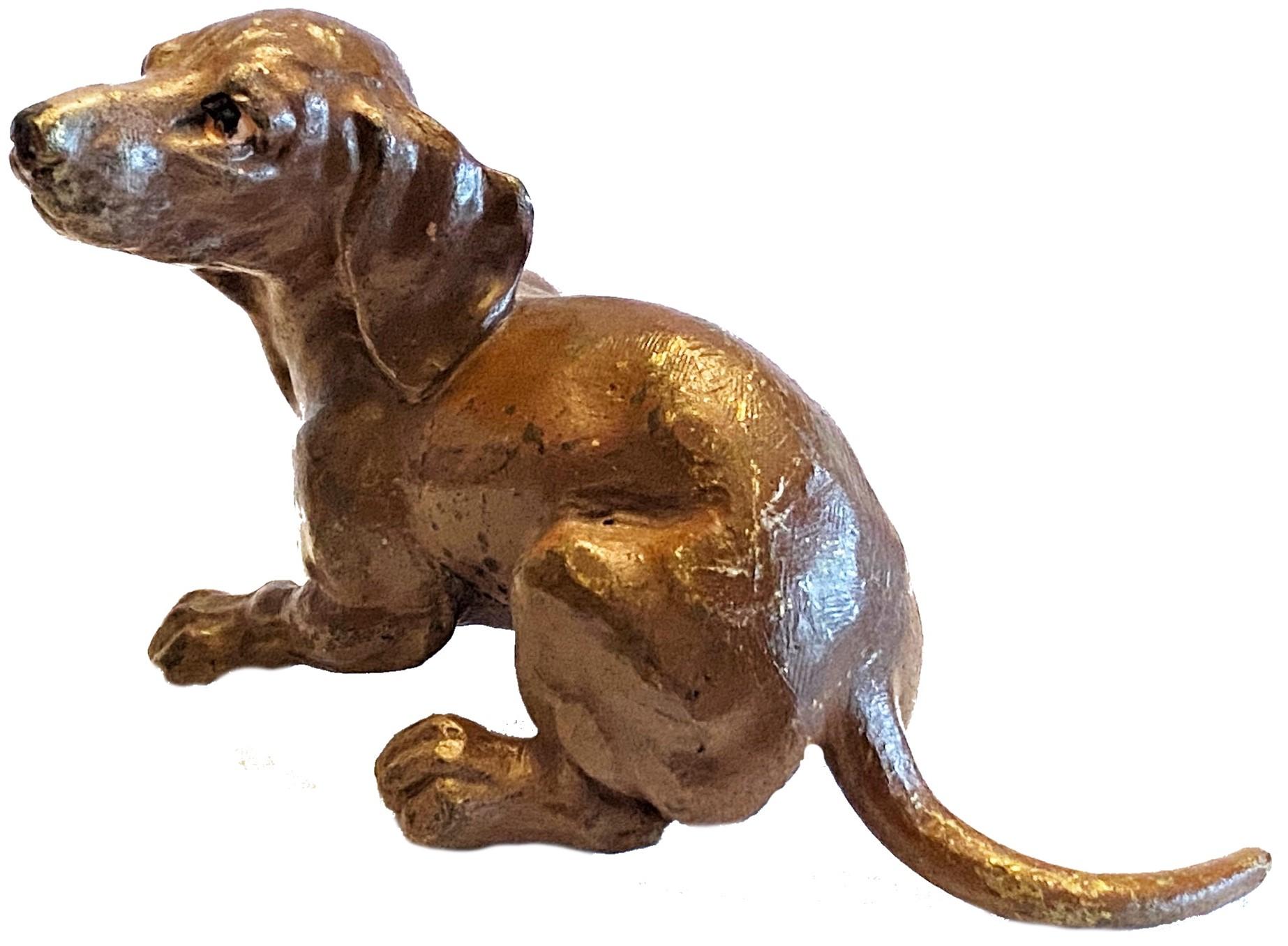 Painted Franz Xavier Bergmann, a Dachshund, Miniature Vienna Bronze Sculpture circa 1900