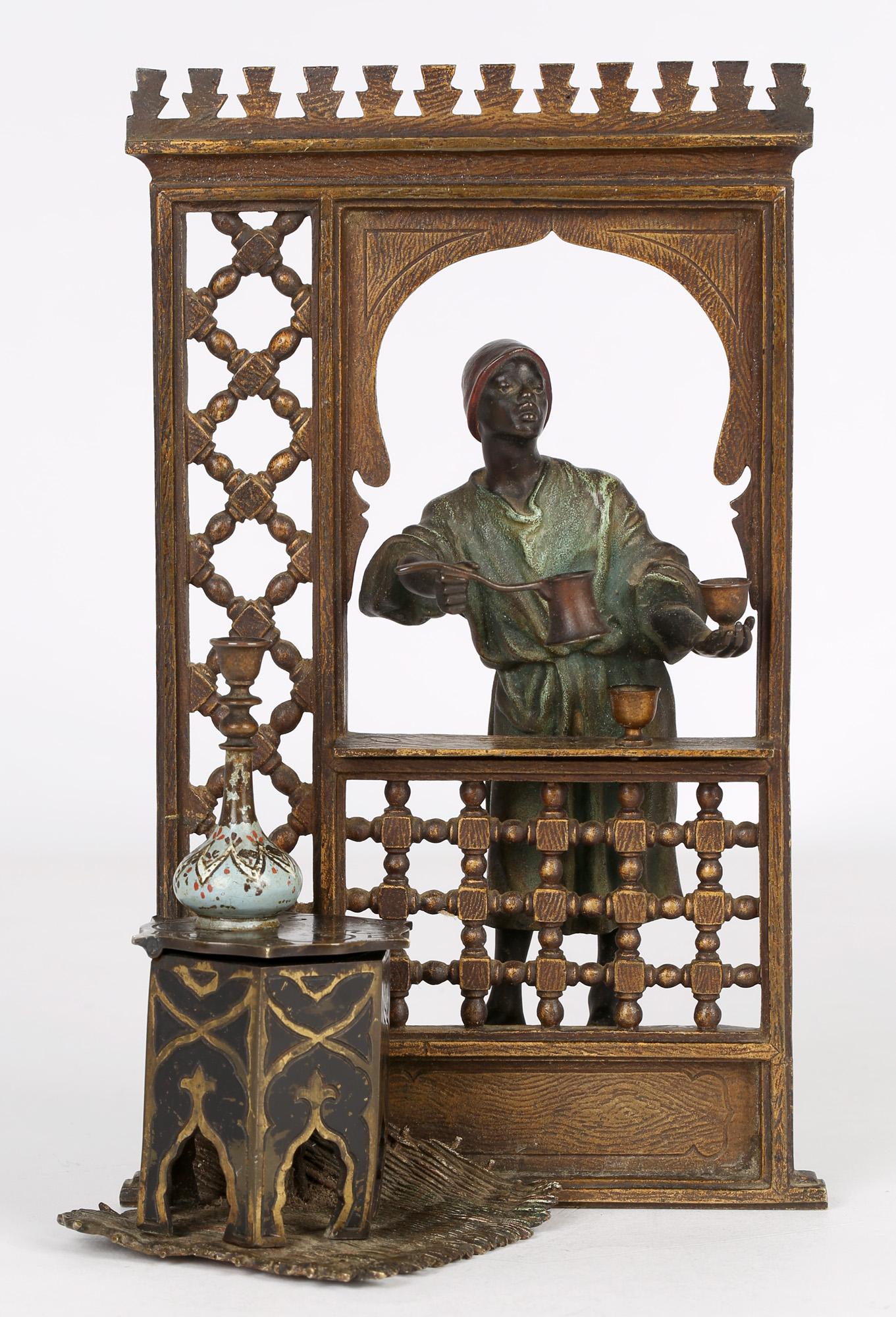 Franz Xavier Bergmann Austrian Cold-Painted Bronze Coffee Vendor Inkwell 8