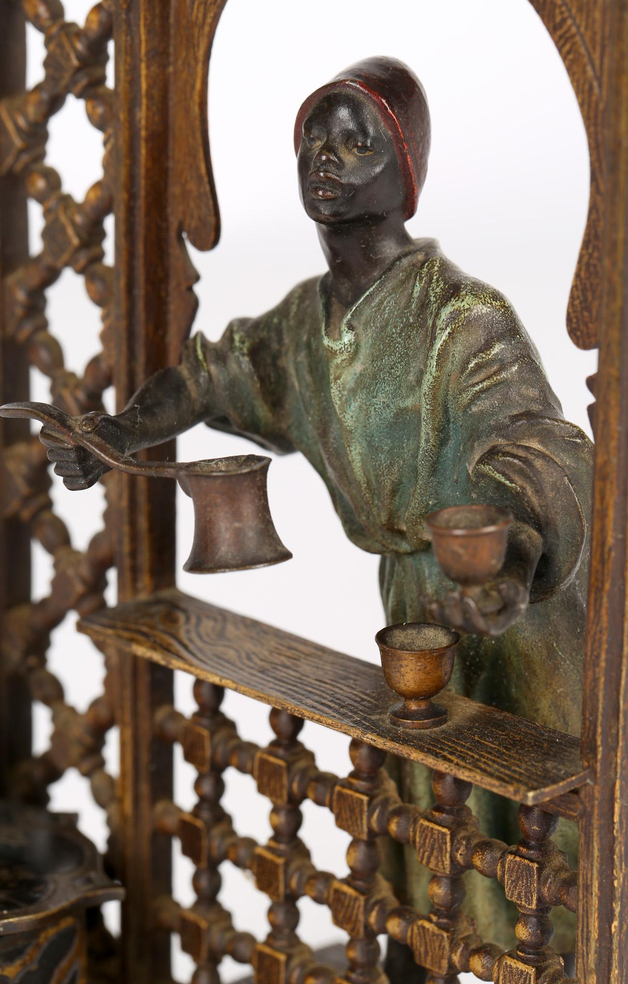 Franz Xavier Bergmann Austrian Cold-Painted Bronze Coffee Vendor Inkwell 9