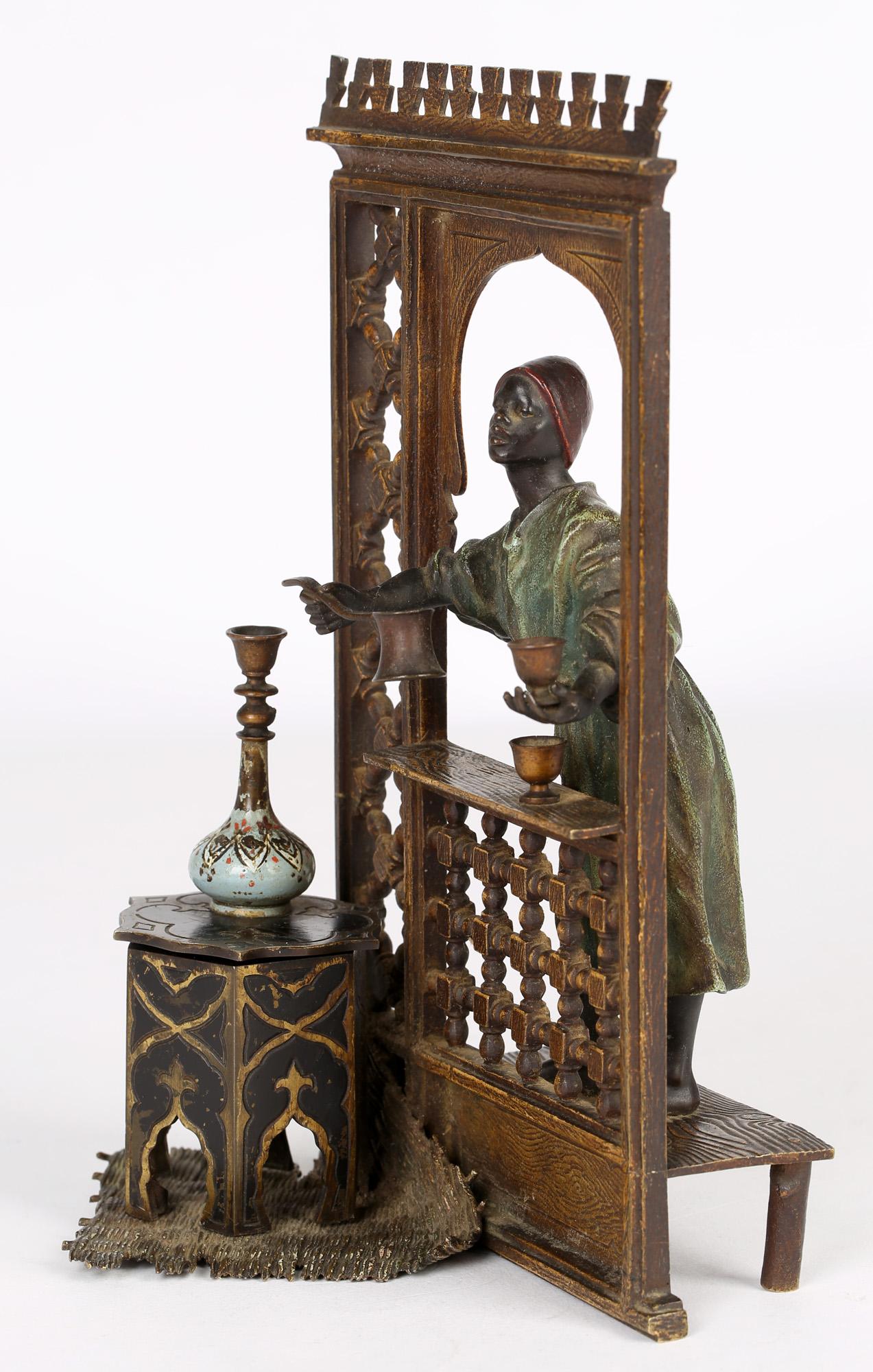 Franz Xavier Bergmann Austrian Cold-Painted Bronze Coffee Vendor Inkwell 10
