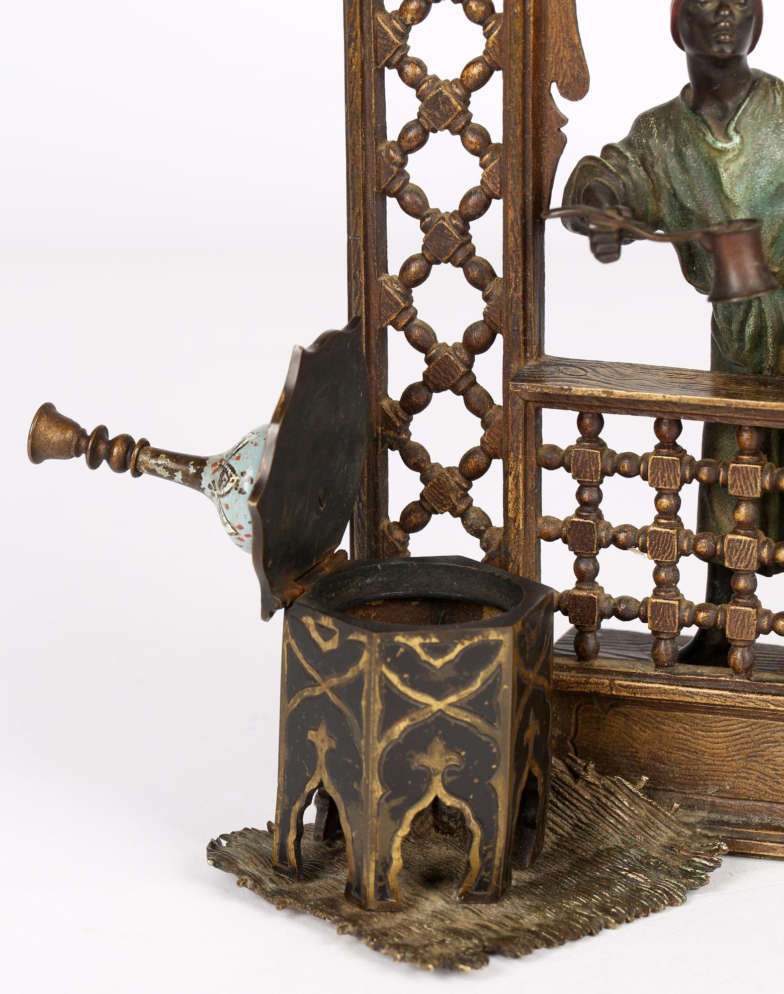 Franz Xavier Bergmann Austrian Cold-Painted Bronze Coffee Vendor Inkwell 12