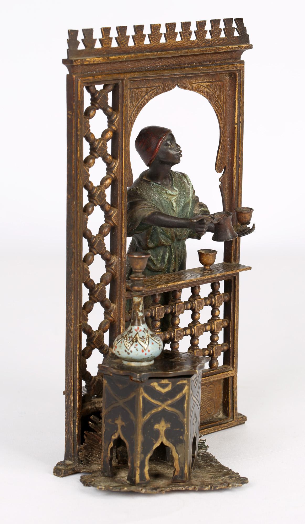Franz Xavier Bergmann Austrian Cold-Painted Bronze Coffee Vendor Inkwell 13