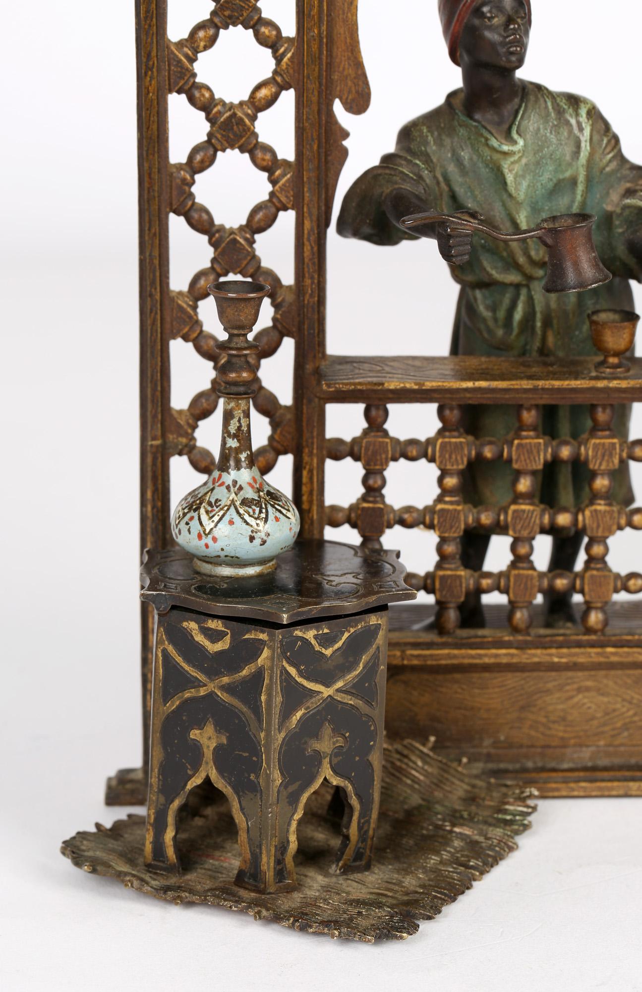 Franz Xavier Bergmann Austrian Cold-Painted Bronze Coffee Vendor Inkwell 14