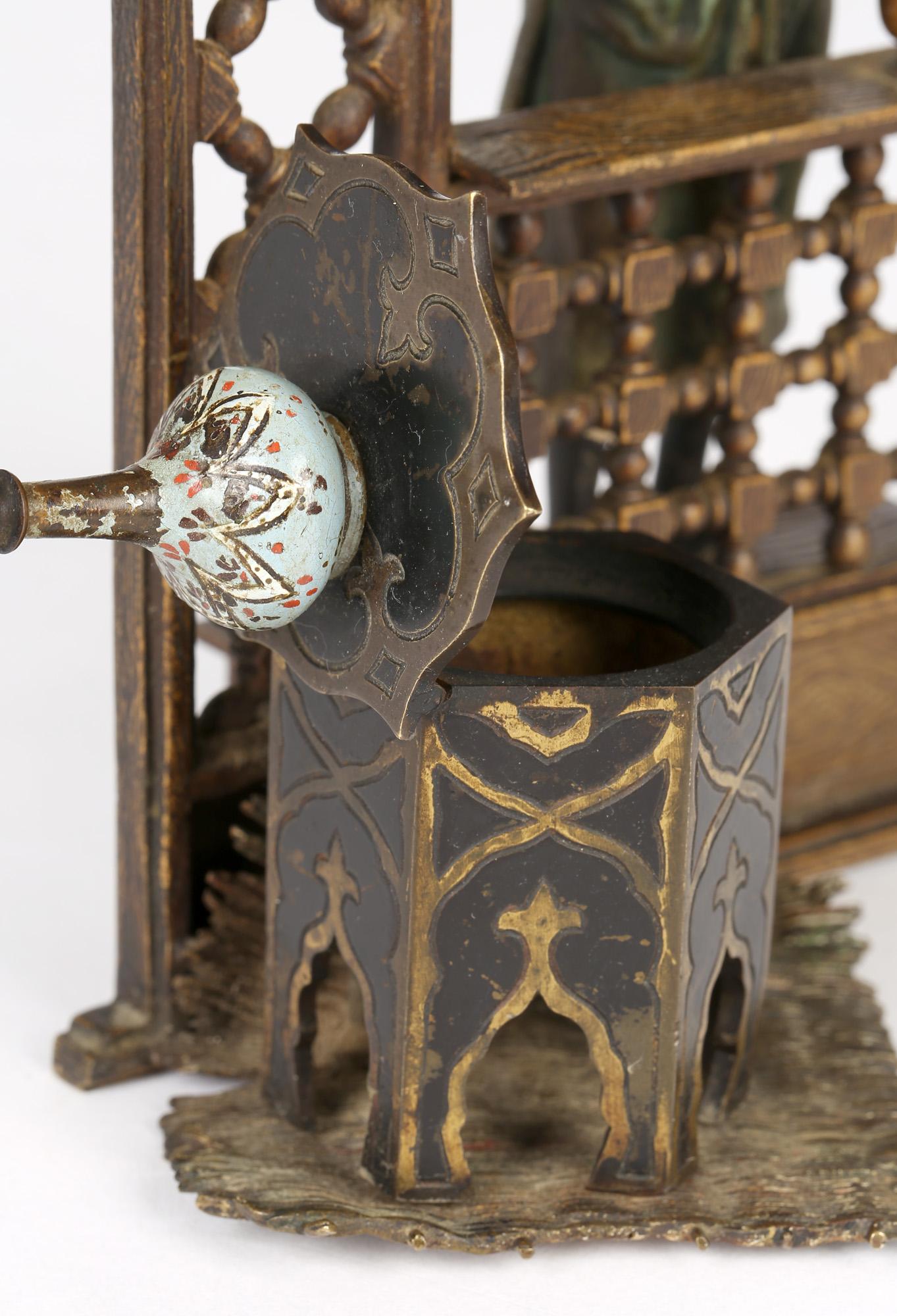Early 20th Century Franz Xavier Bergmann Austrian Cold-Painted Bronze Coffee Vendor Inkwell