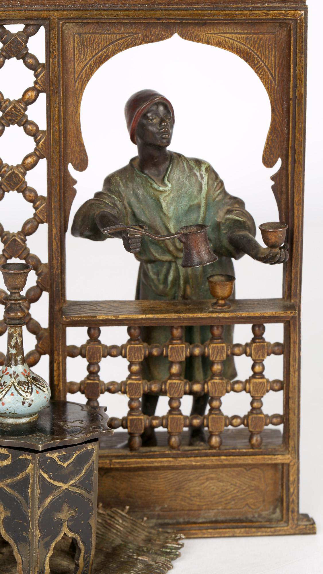 Franz Xavier Bergmann Austrian Cold-Painted Bronze Coffee Vendor Inkwell 1