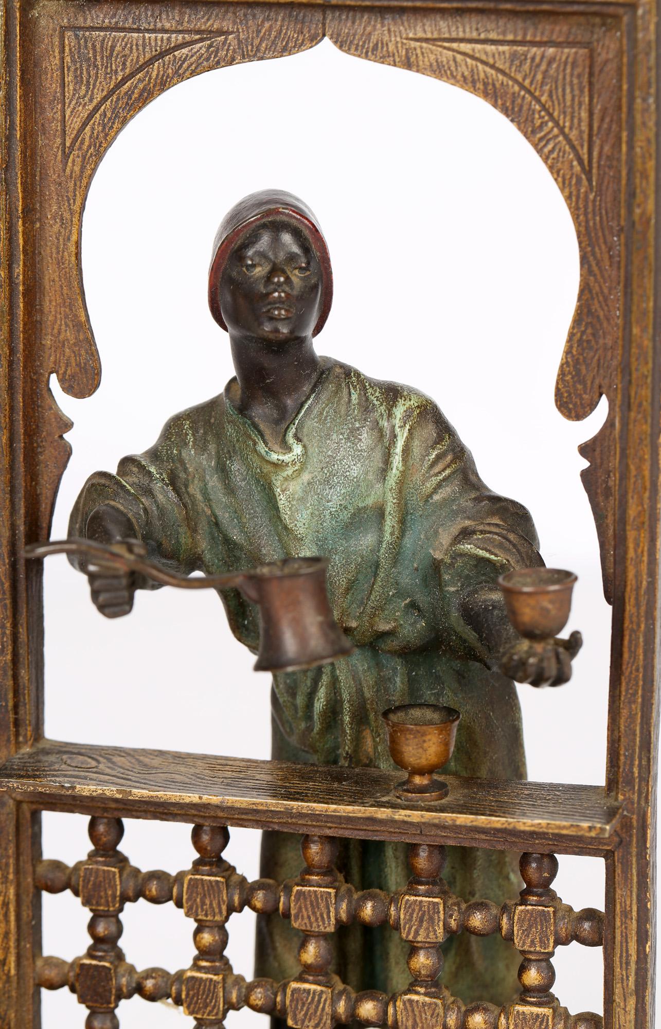 Franz Xavier Bergmann Austrian Cold-Painted Bronze Coffee Vendor Inkwell 3