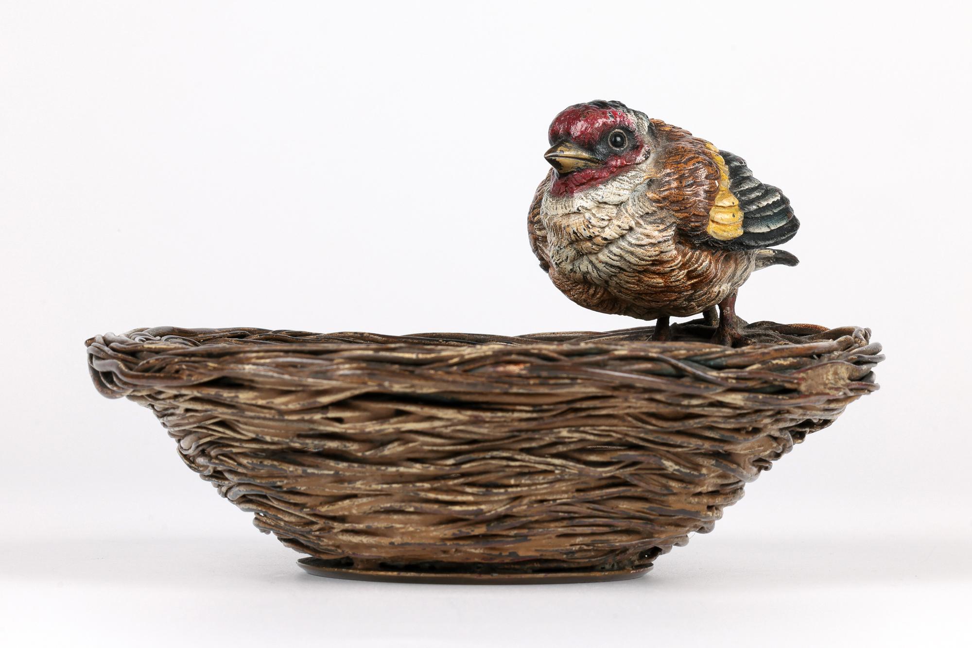 Franz Xavier Bergmann Bronze Cold Painted Bird on Nest Figure Bowl 7