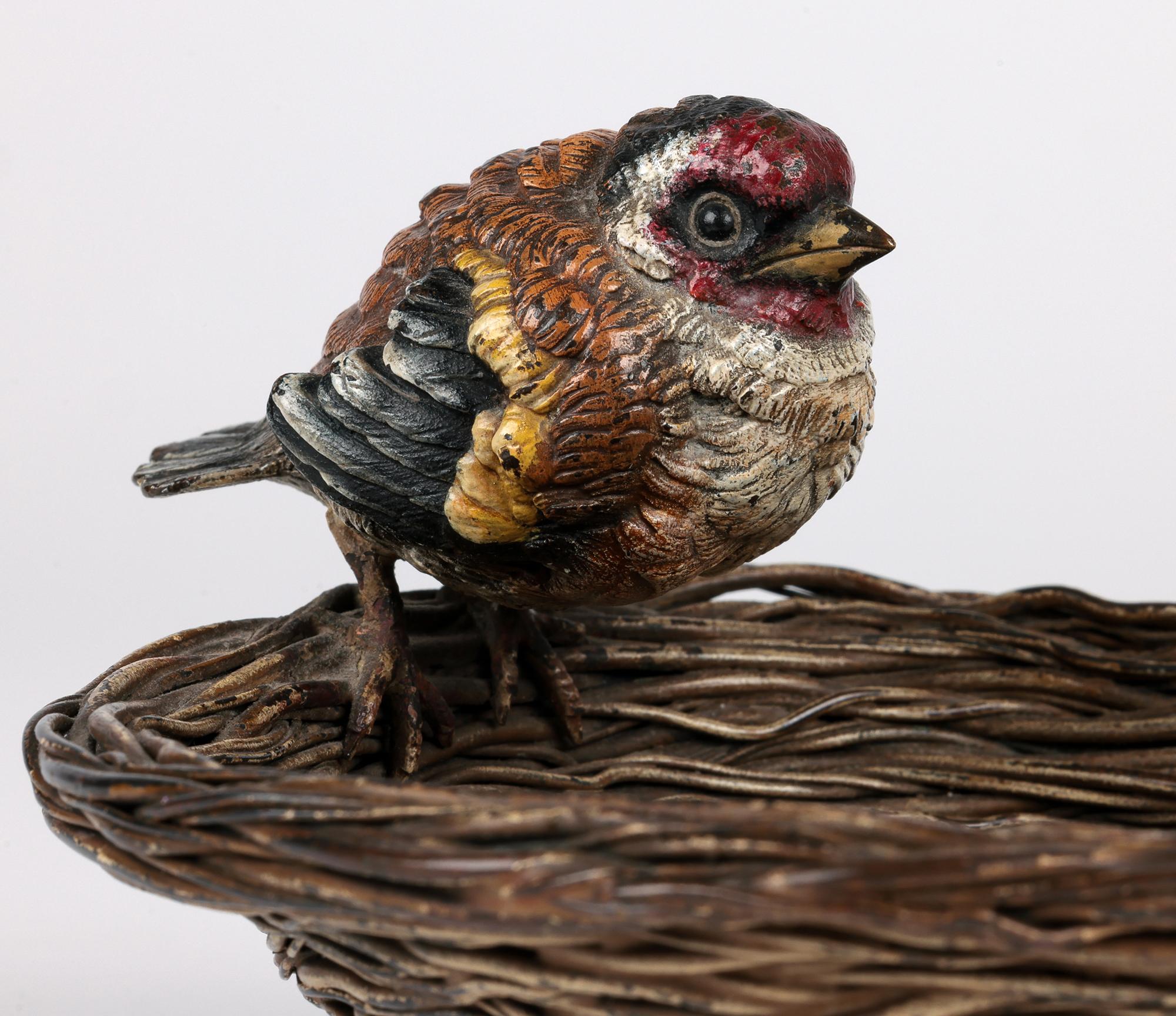 Franz Xavier Bergmann Bronze Cold Painted Bird on Nest Figure Bowl 8