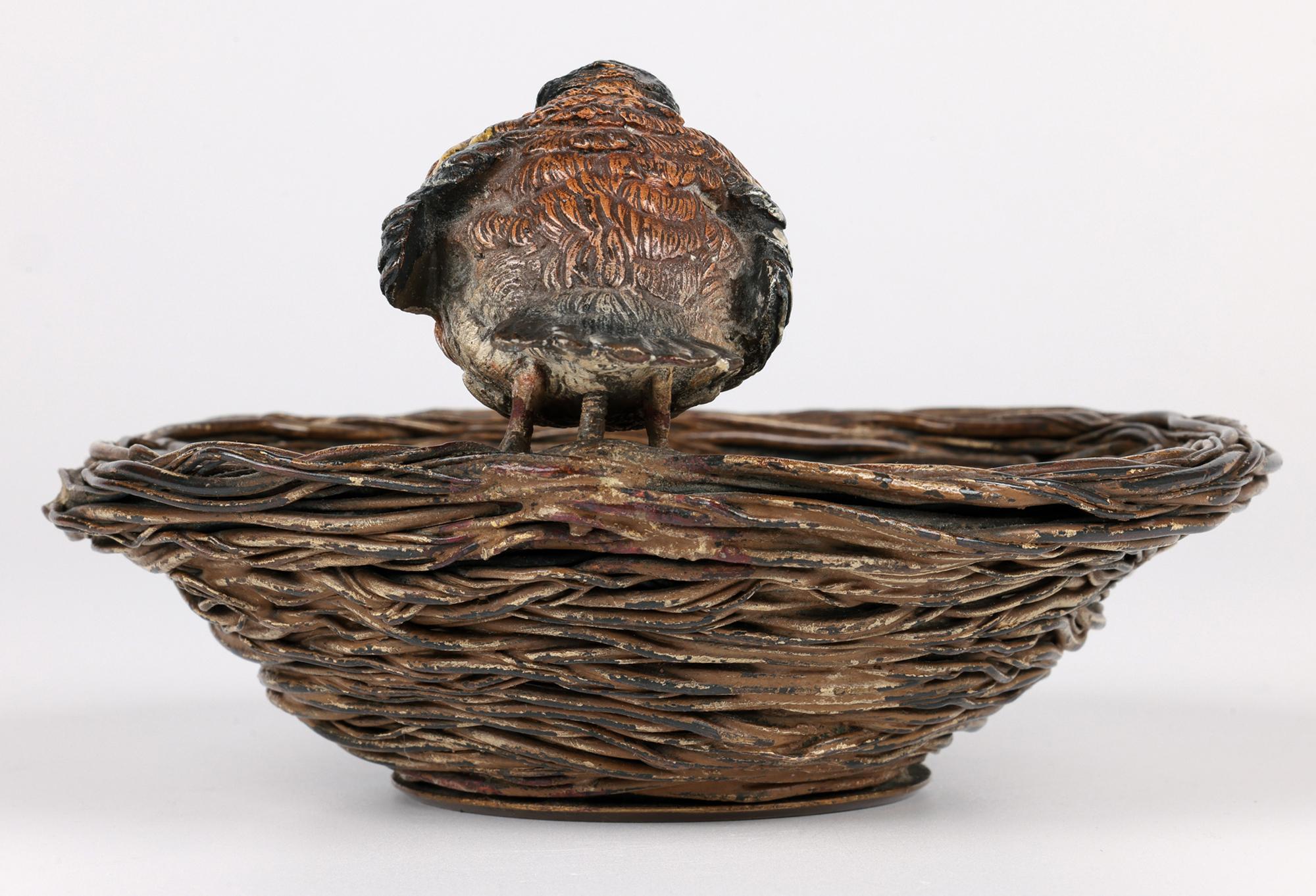 Franz Xavier Bergmann Bronze Cold Painted Bird on Nest Figure Bowl 9