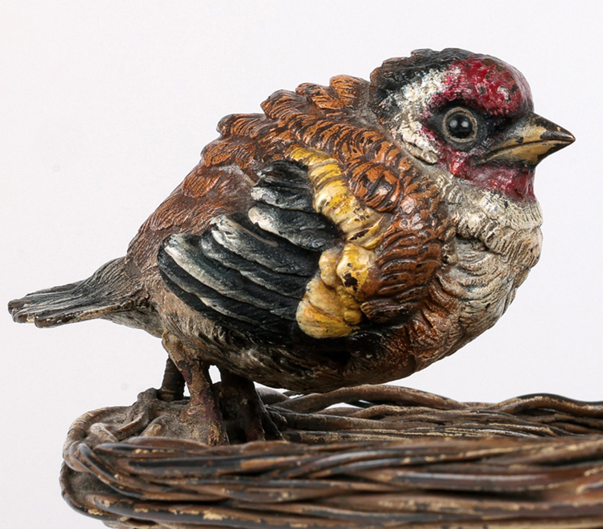 Franz Xavier Bergmann Bronze Cold Painted Bird on Nest Figure Bowl 11