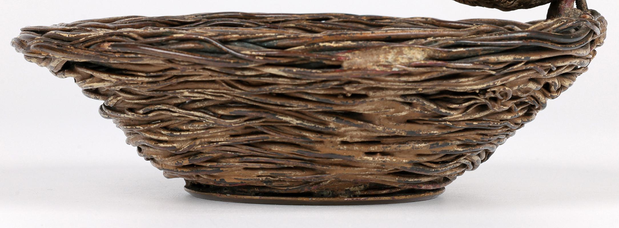 Franz Xavier Bergmann Bronze Cold Painted Bird on Nest Figure Bowl 13