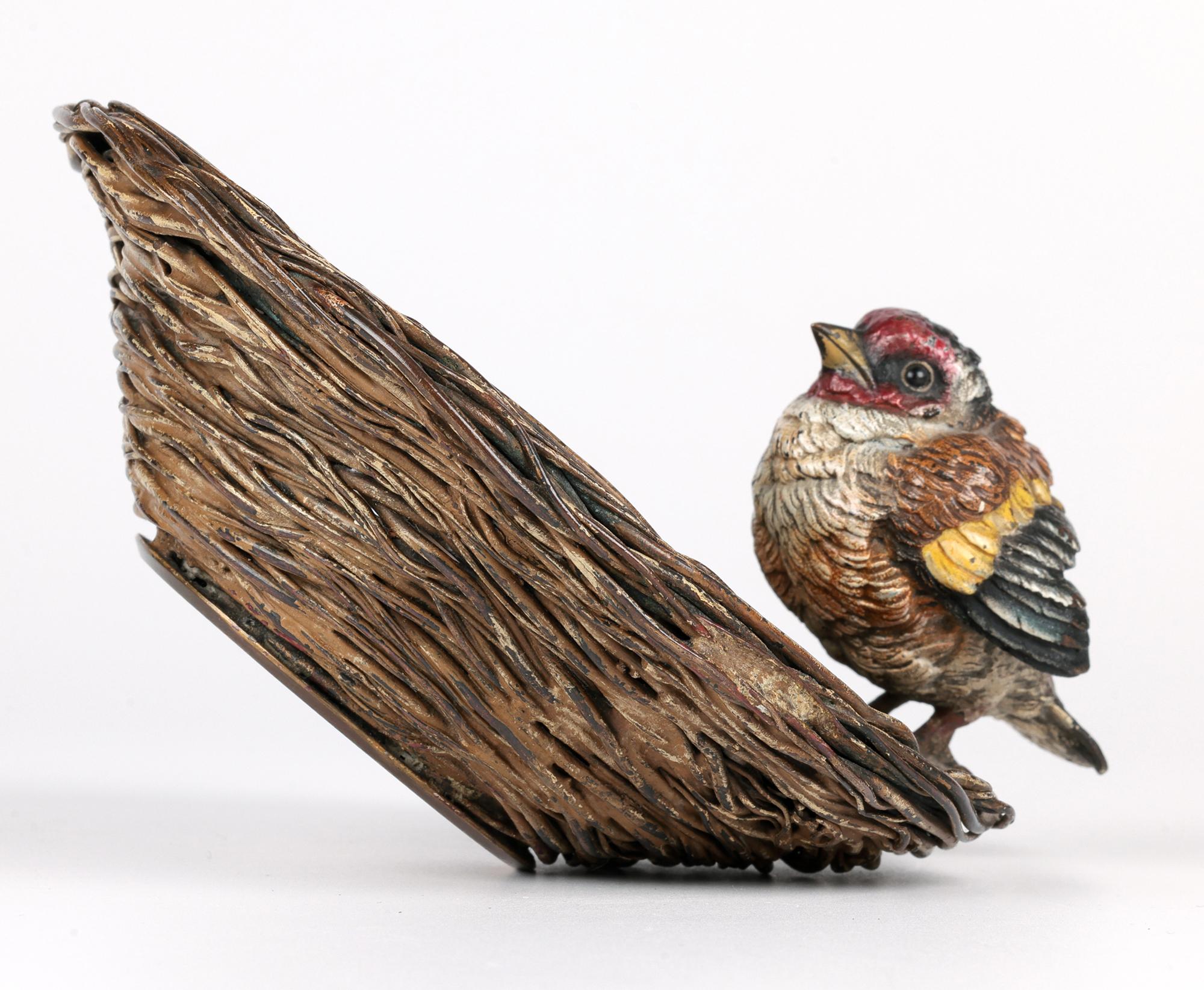 Franz Xavier Bergmann Bronze Cold Painted Bird on Nest Figure Bowl 1