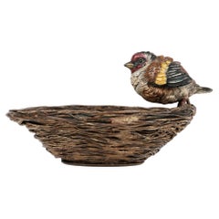 Franz Xavier Bergmann Bronze Cold Painted Bird on Nest Figure Bowl
