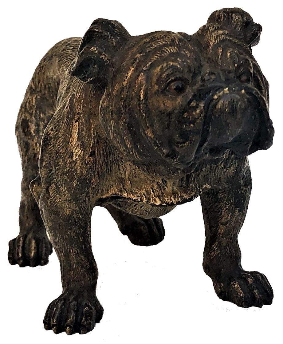 ABOUT SCULPTURE
This great Austrian Jugenstil desk-size cold-painted and patinated bronze sculpture of English bulldog has all the necessary qualities to be loved by a new owner – it absolutely life-like and has very expressive