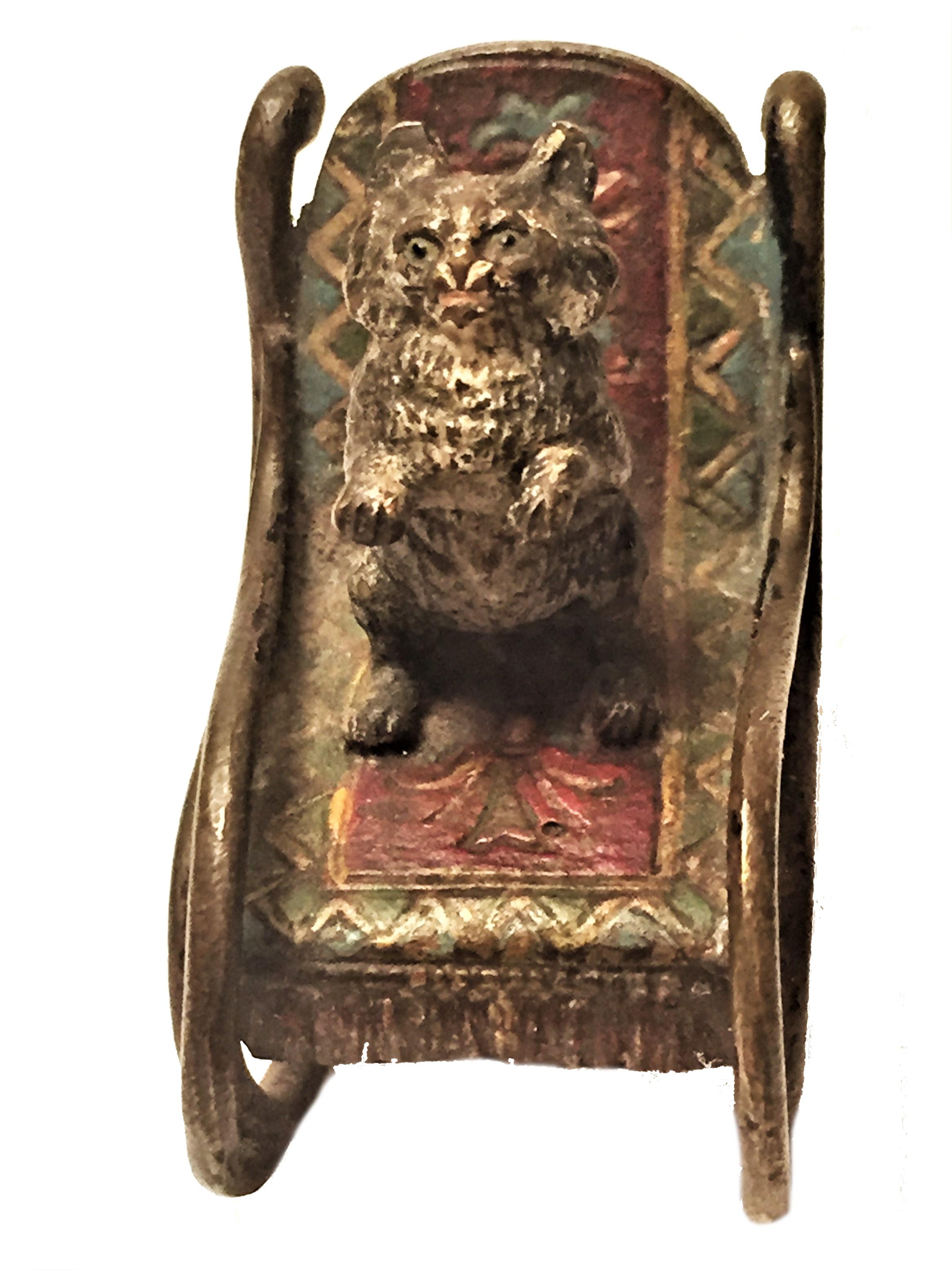 Austrian Franz Xavier Bergmann Kitten on Rocking Chair Miniature Vienna Bronze circa 1900