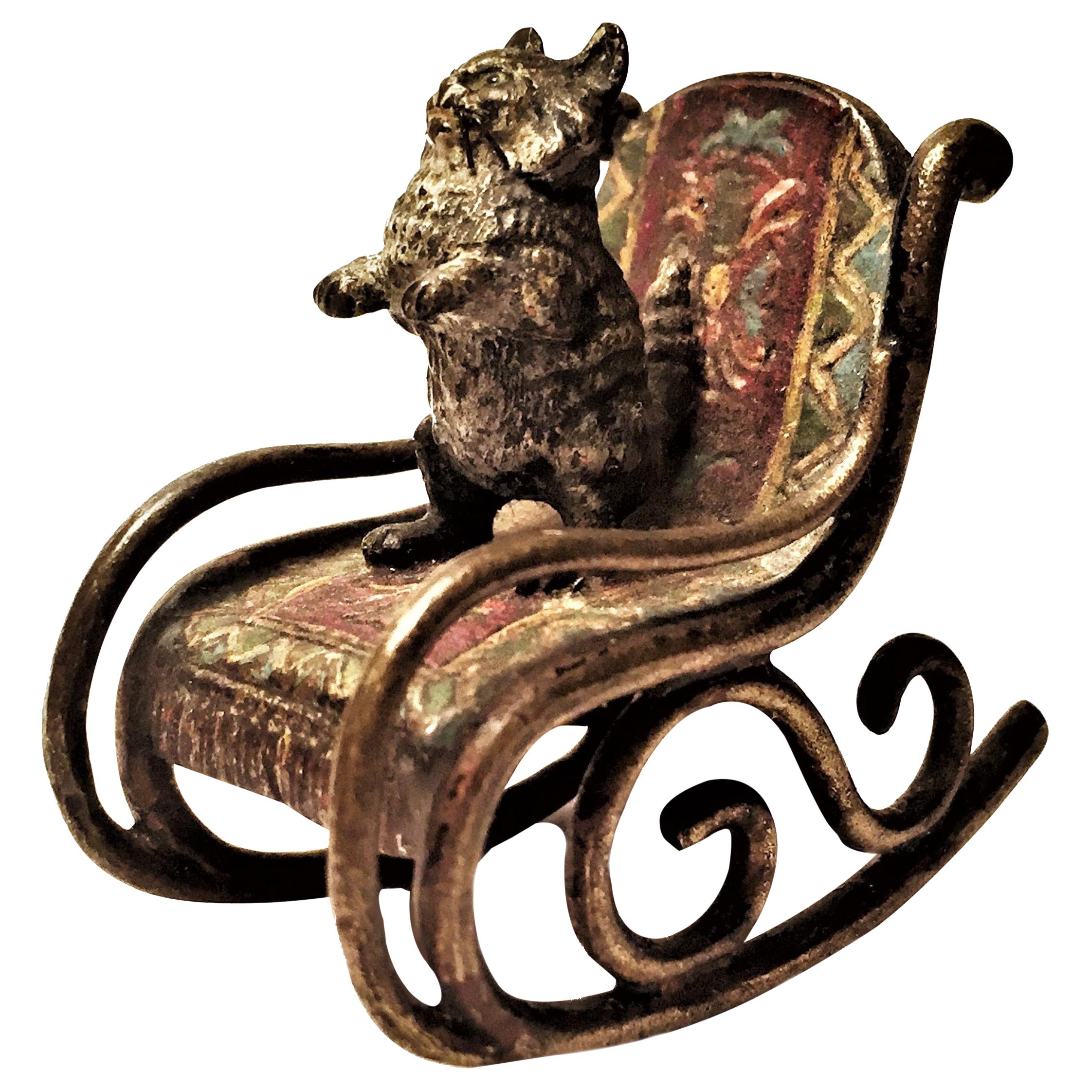 Franz Xavier Bergmann Kitten on Rocking Chair Miniature Vienna Bronze circa 1900