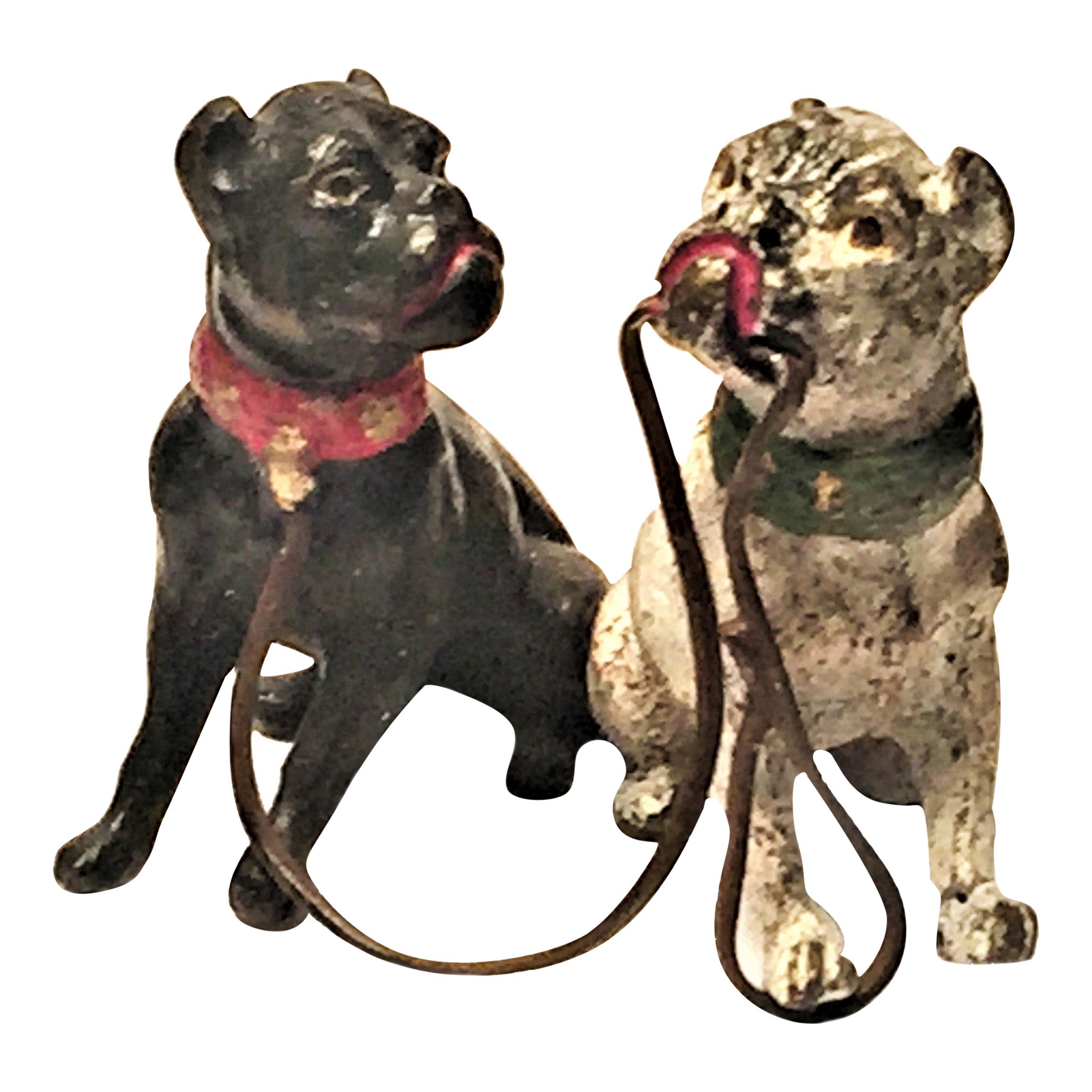 Franz Xavier Bergmann Paar Französische Bulldoggen Miniatur Wien Bronze um 1900