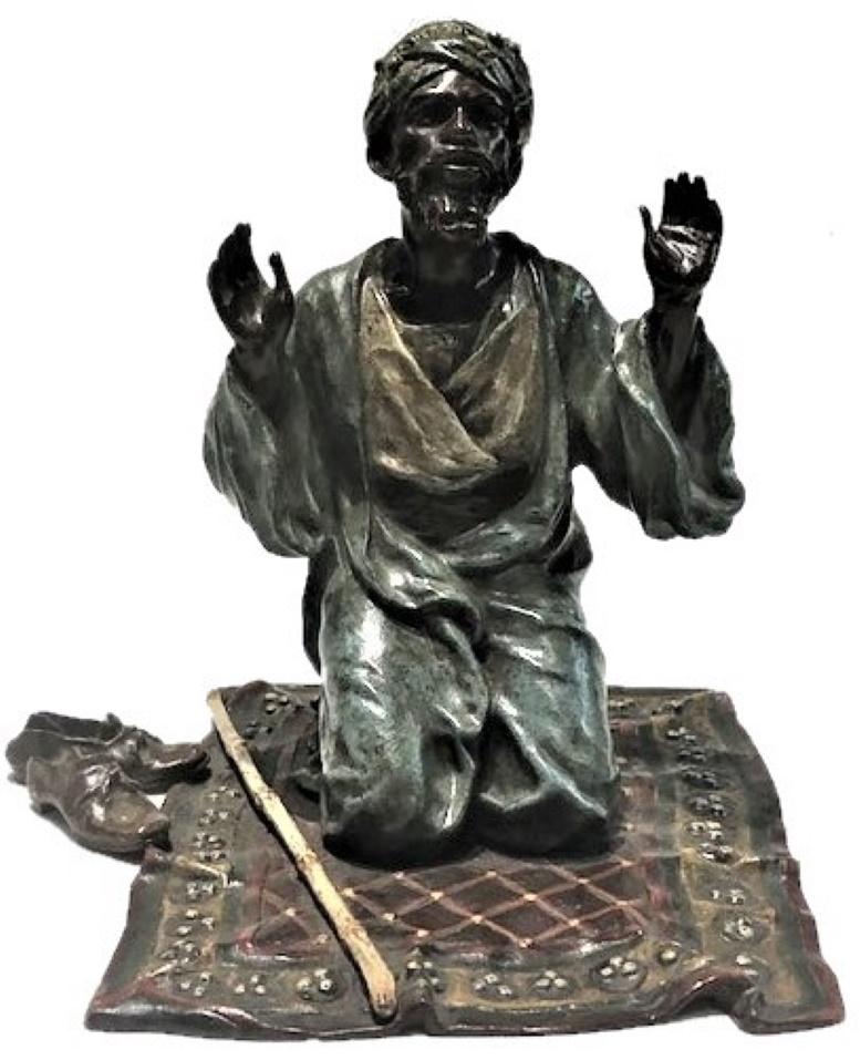 Schreibtisch-Skulptur aus Wiener Bronze von Xavier Bergmann, Göttlicher Mann, um 1900 (Art nouveau) im Angebot