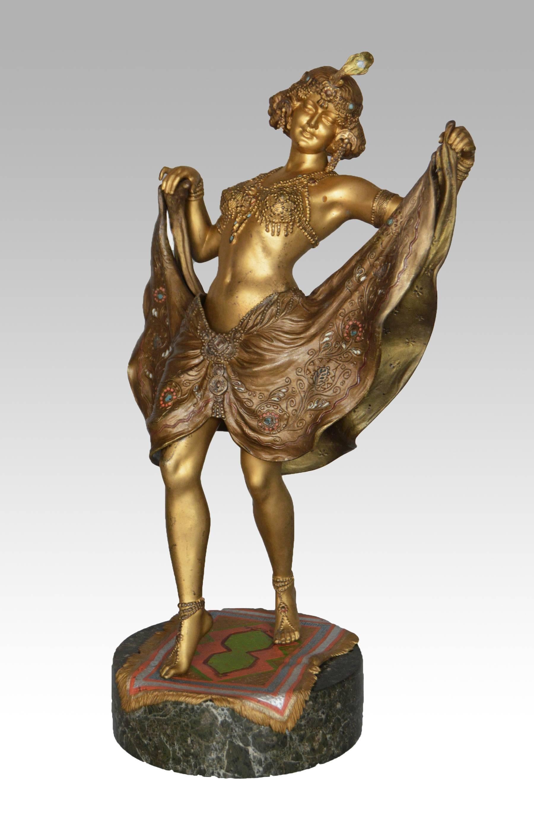 Windy Day - Gold Figurative Sculpture by Franz Bergmann
