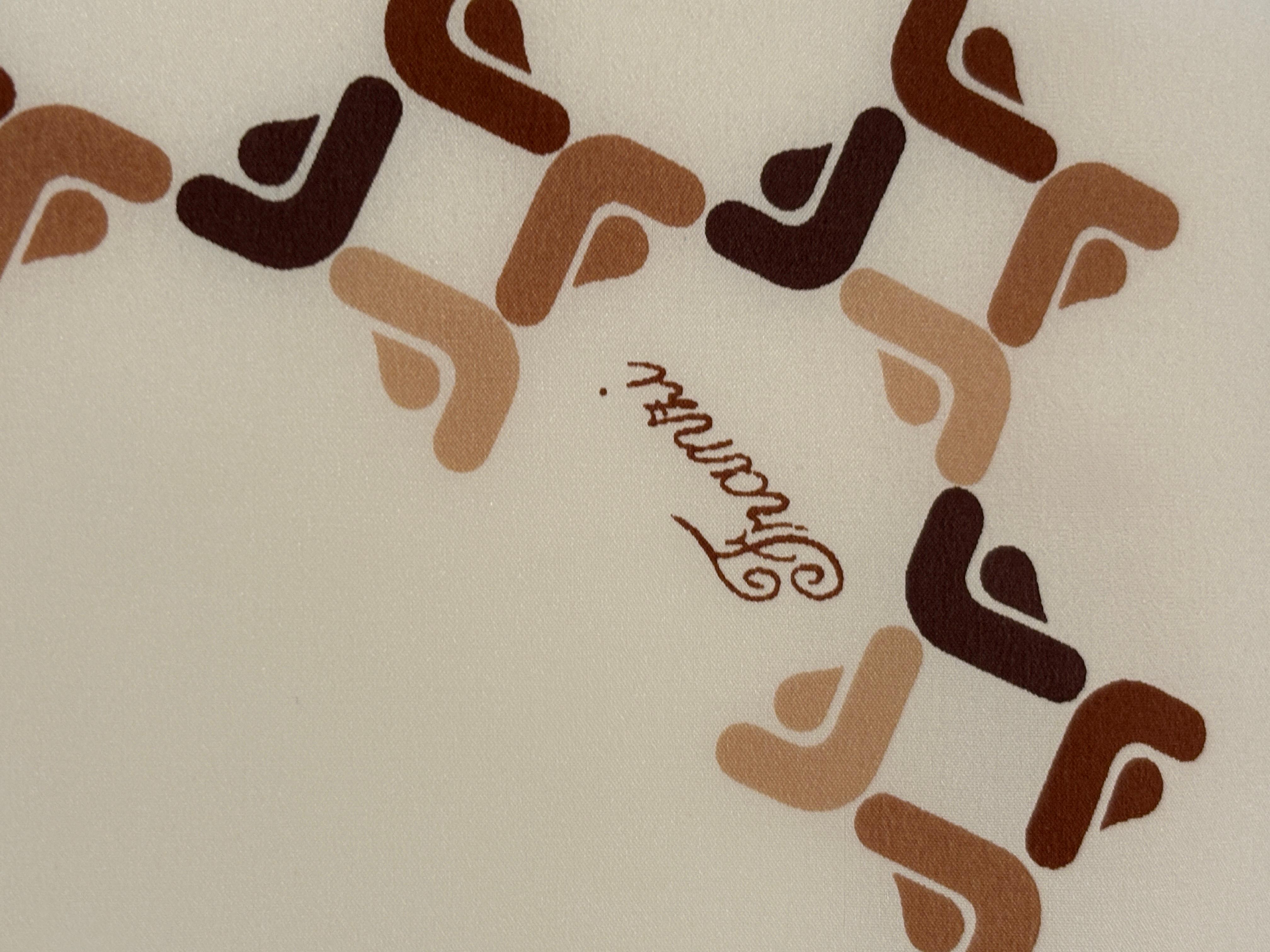 Franzi Silk Scarf Brown and White 1970s For Sale 8