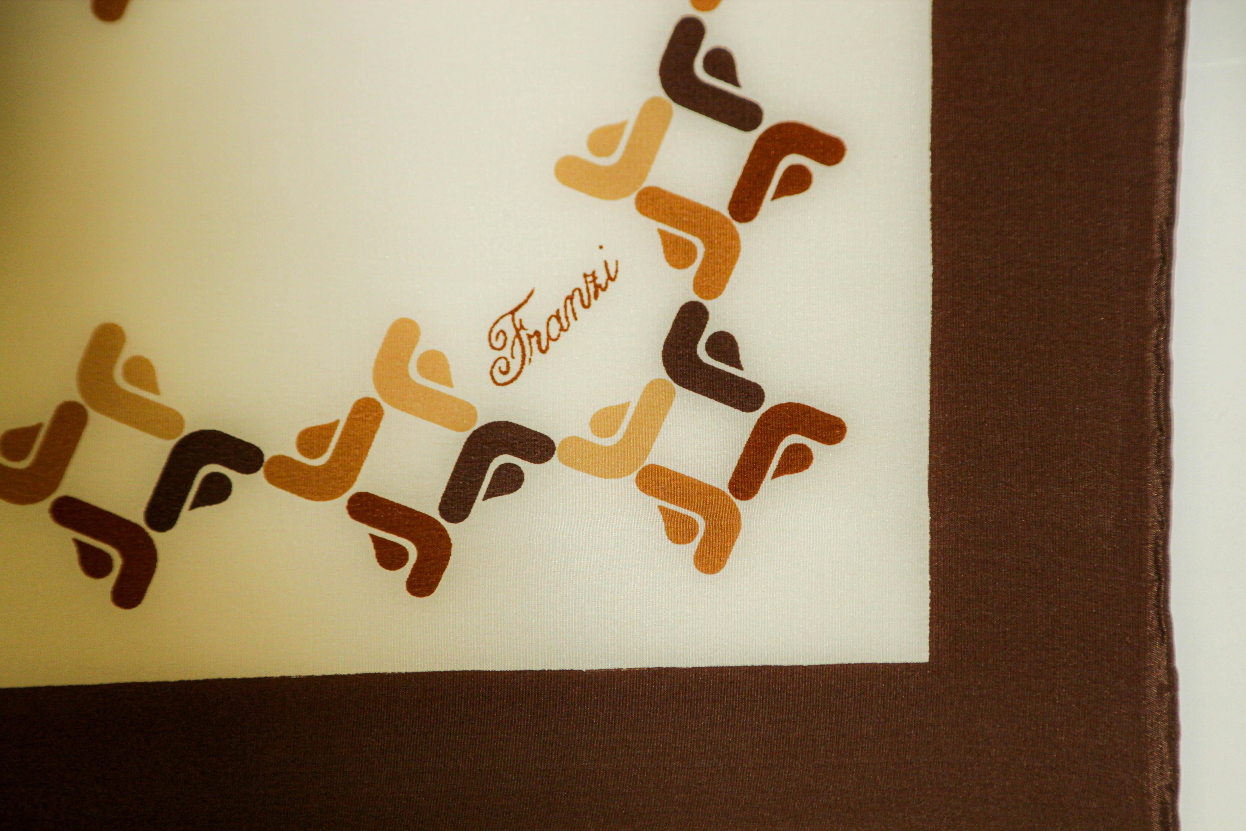 Franzi Silk Scarf Brown and White 1970s For Sale 6
