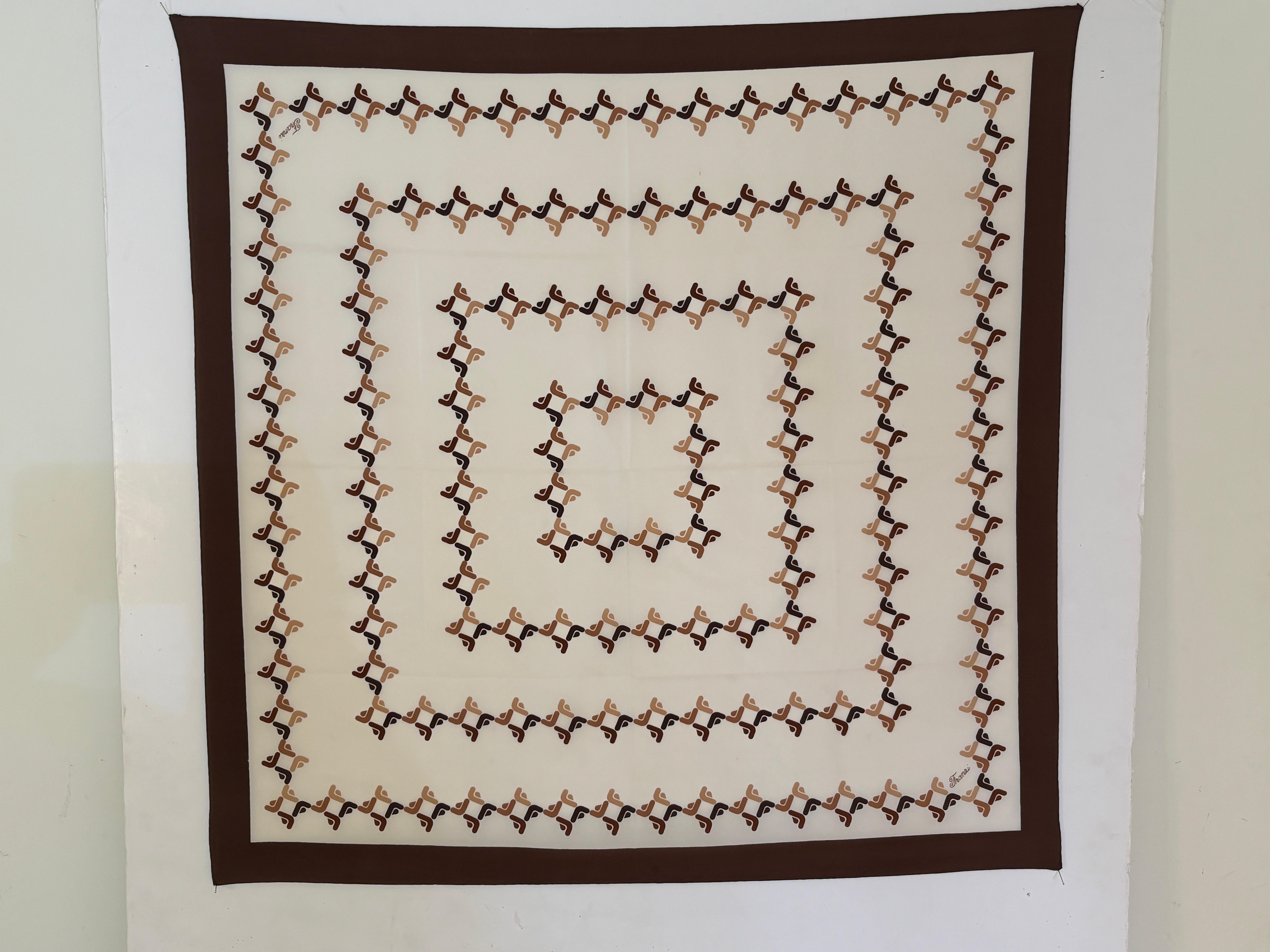 Franzi Silk Scarf Brown and White 1970s For Sale 10