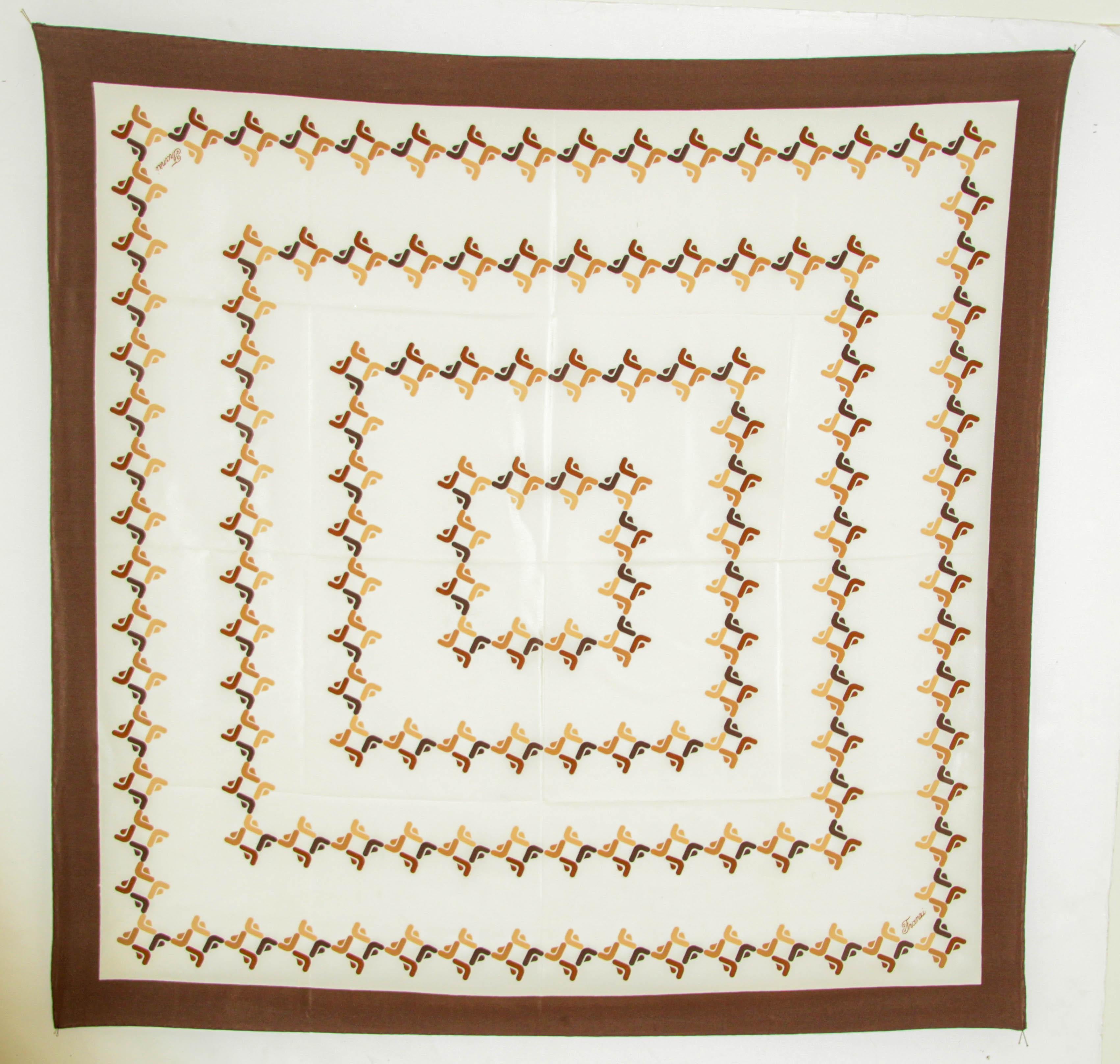 Franzi Silk Scarf Brown and White 1970s For Sale 11