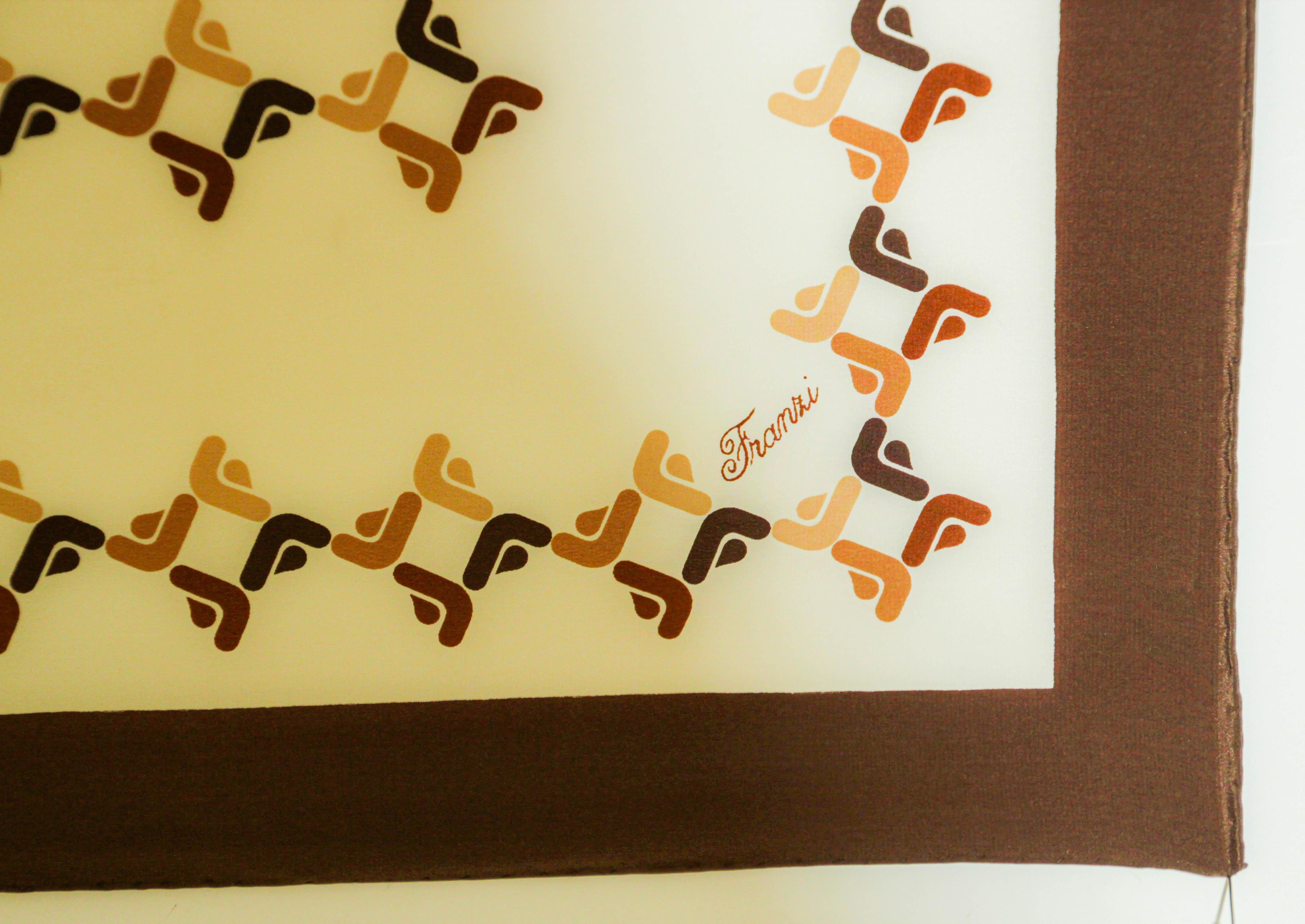 Franzi Silk Scarf Brown and White 1970s For Sale 12