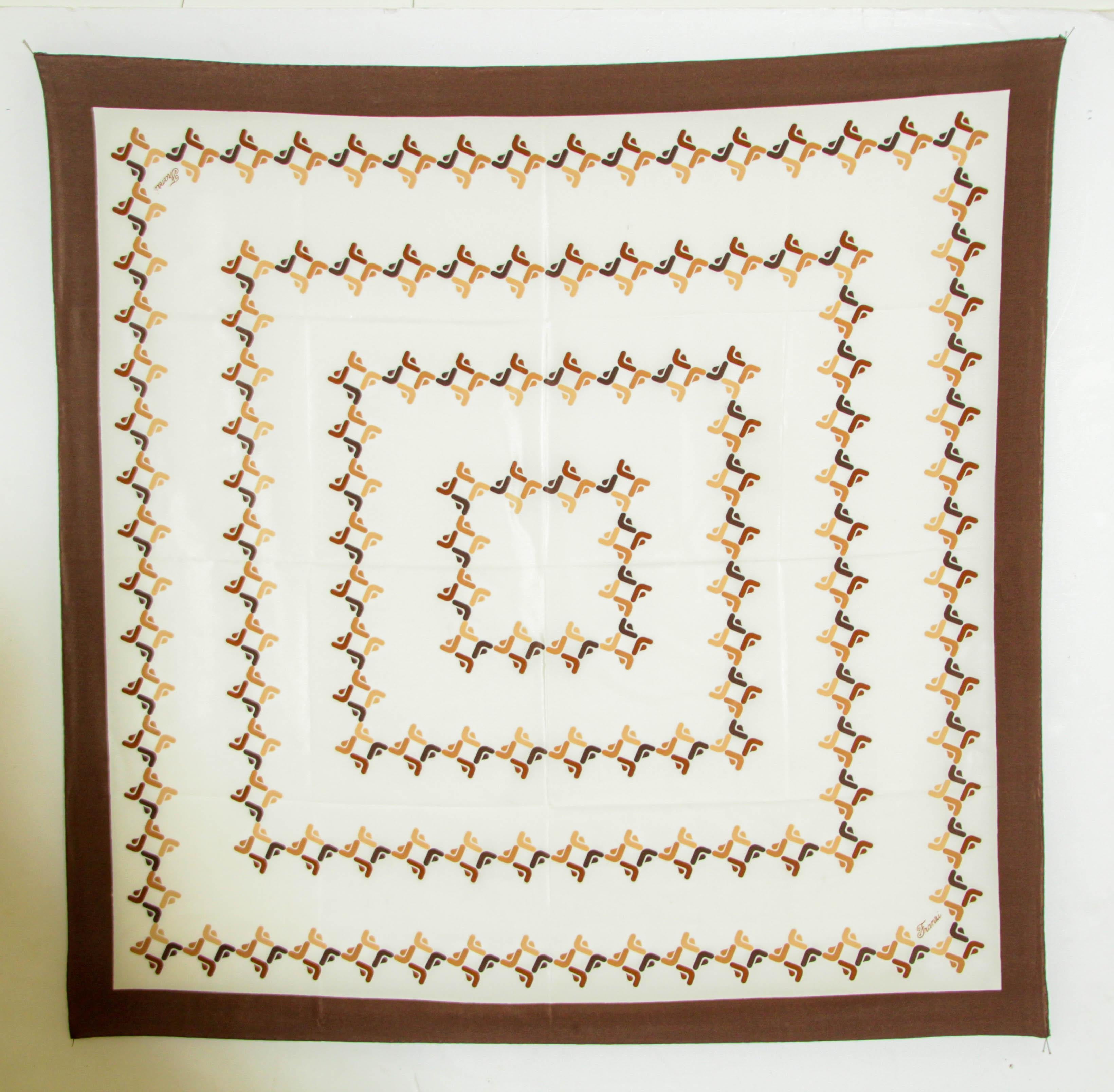 Franzi Silk Scarf Brown and White 1970s For Sale 14