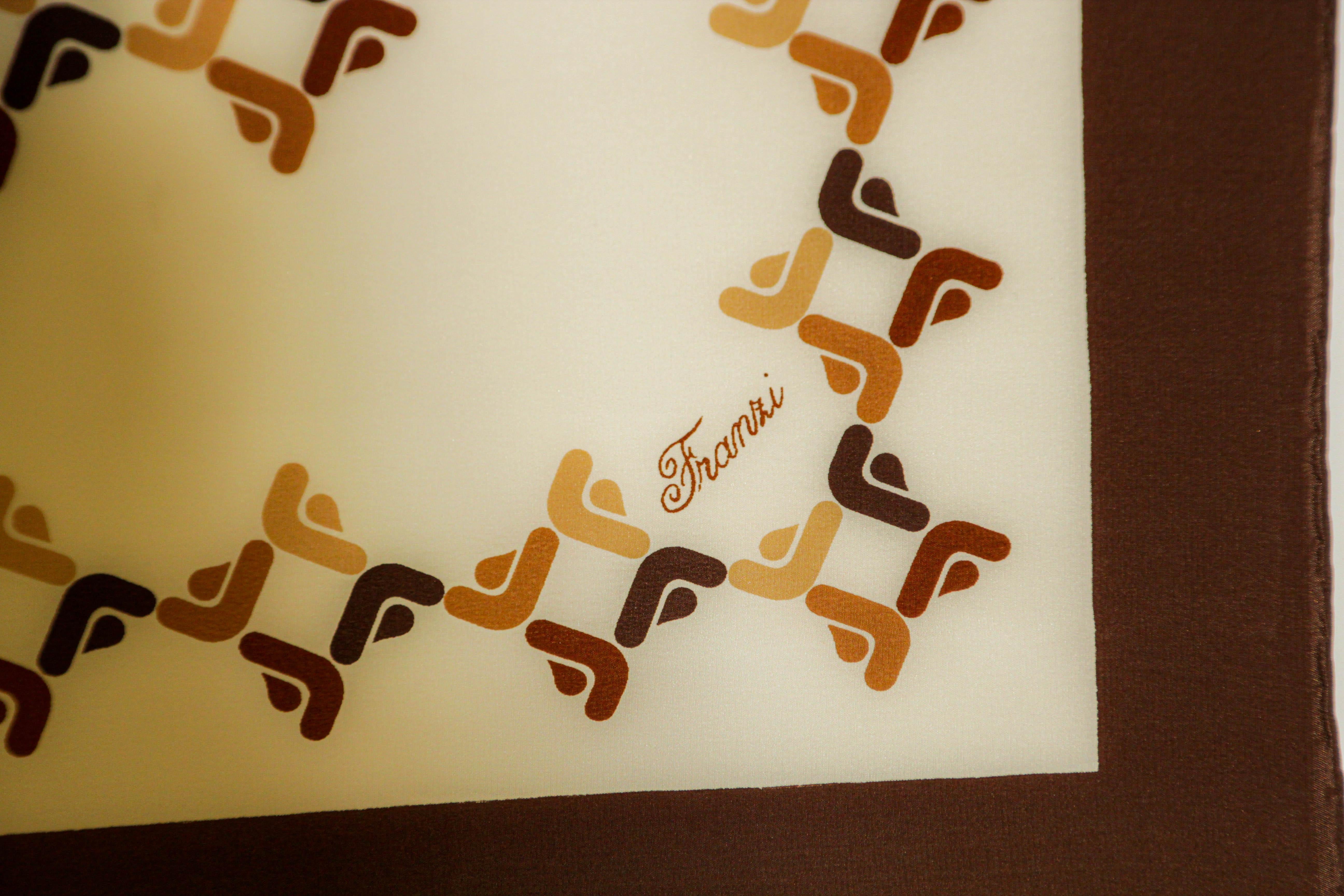 Women's or Men's Franzi Silk Scarf Brown and White 1970s For Sale