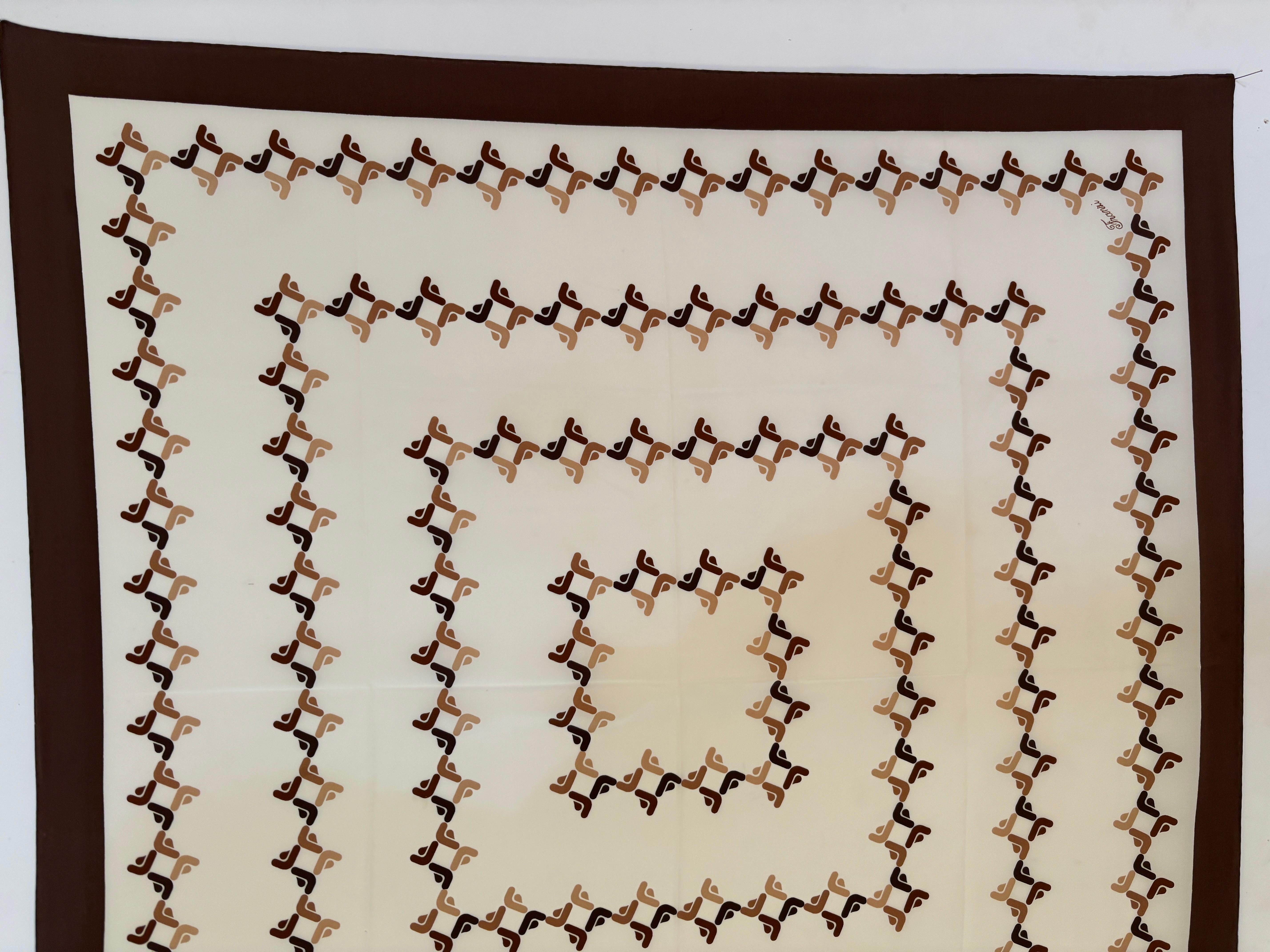 Franzi Silk Scarf Brown and White 1970s For Sale 1