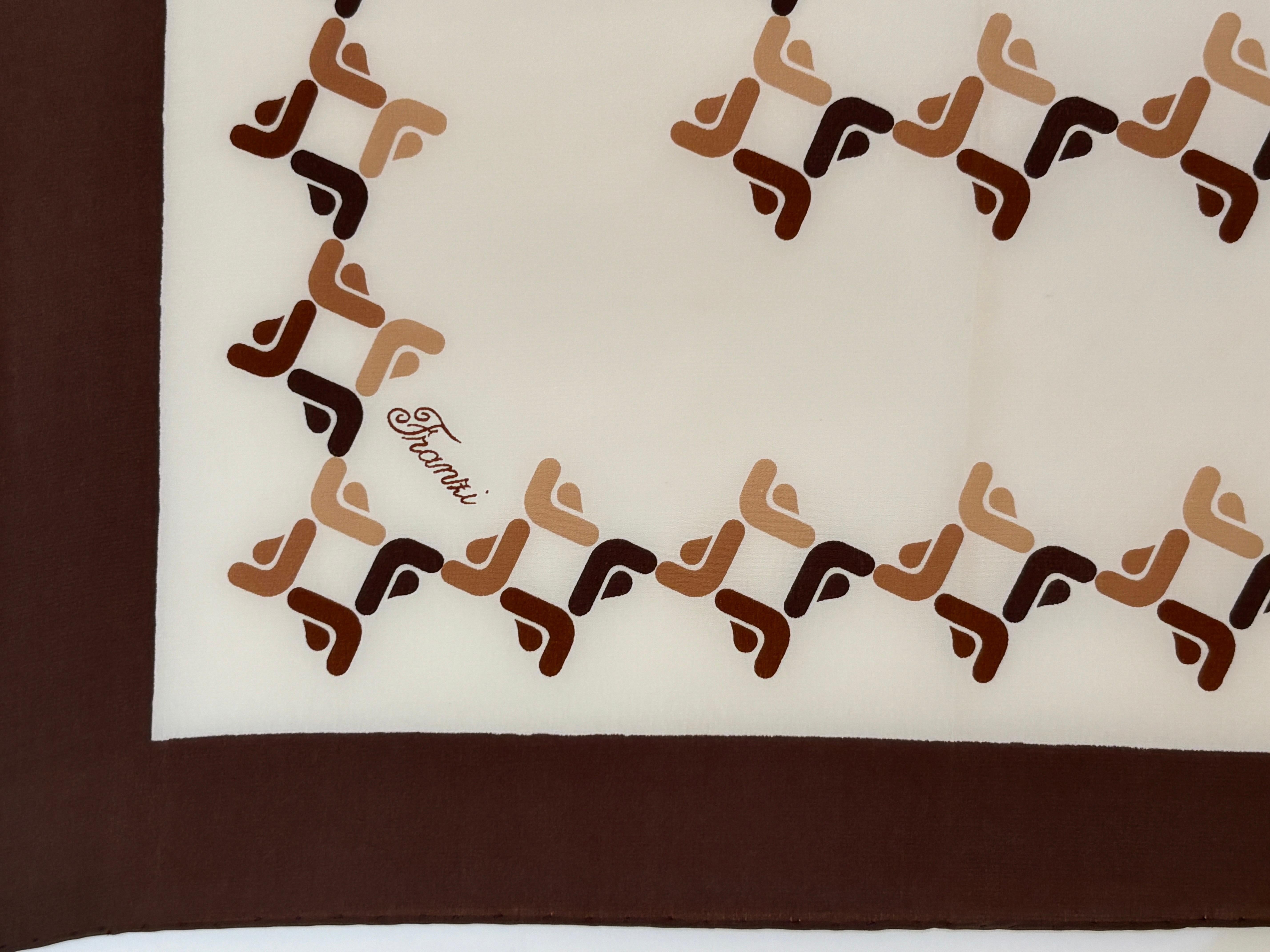 Franzi Silk Scarf Brown and White 1970s For Sale 2