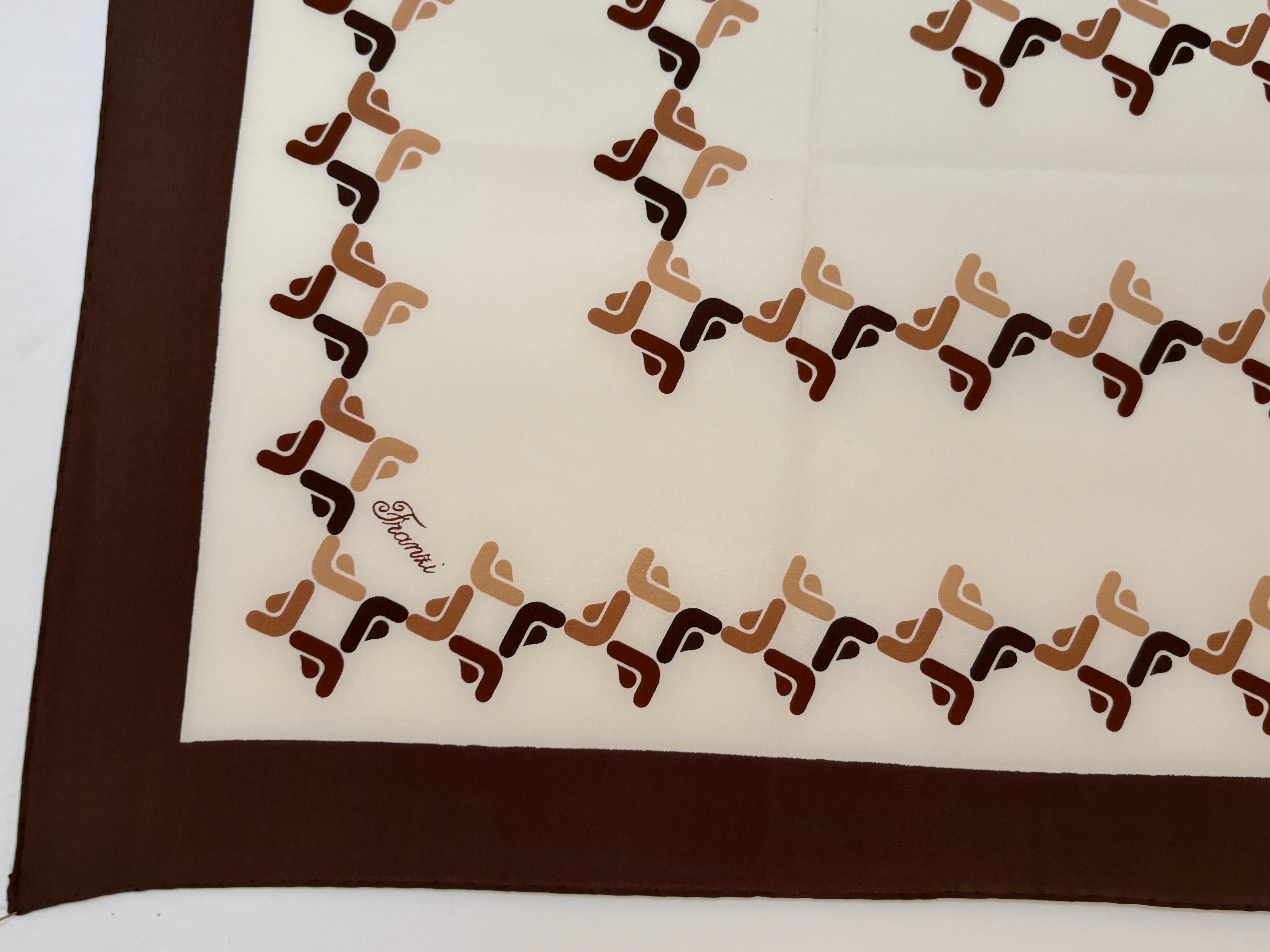 Franzi Silk Scarf Brown and White 1970s For Sale 4