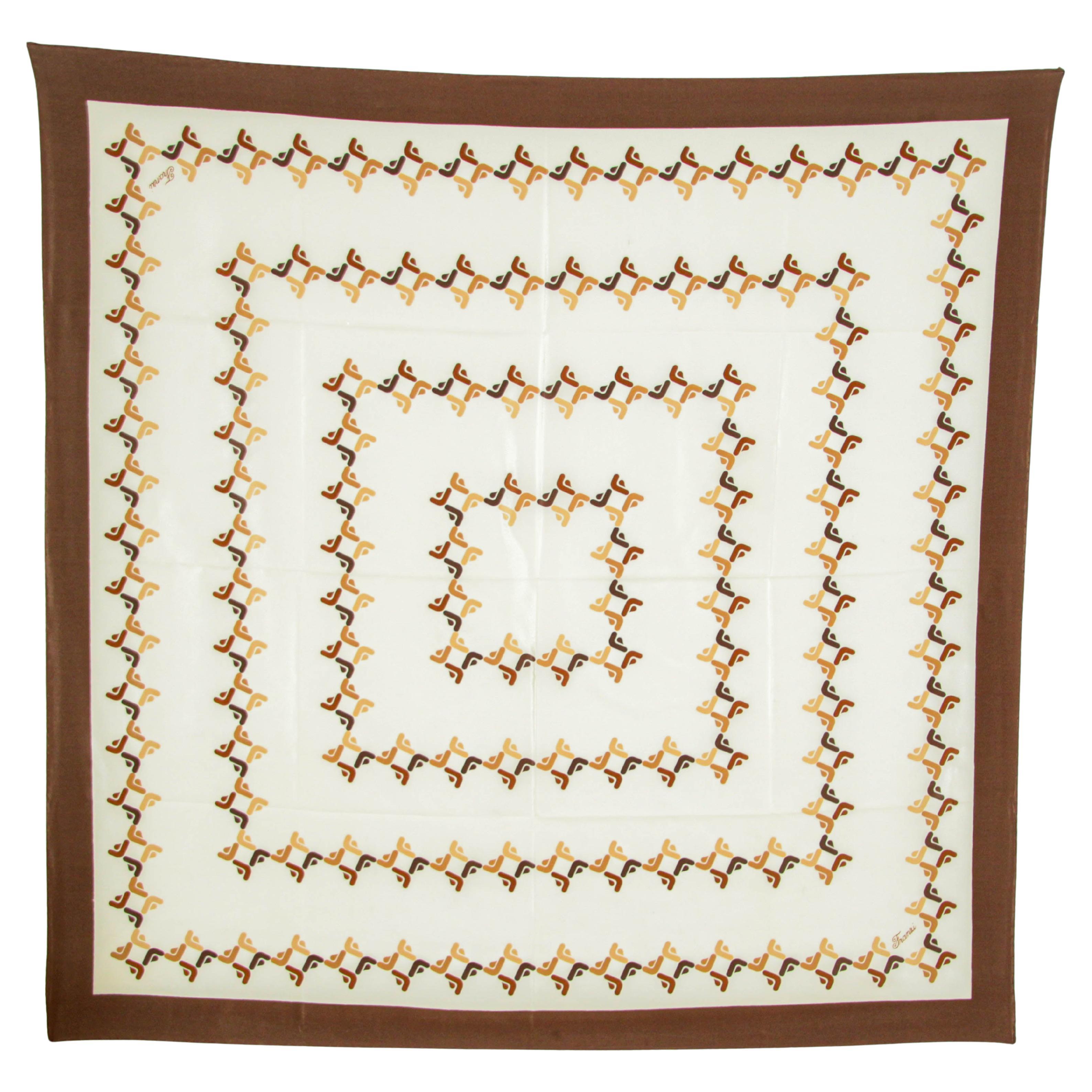 Franzi Silk Scarf Brown and White 1970s For Sale