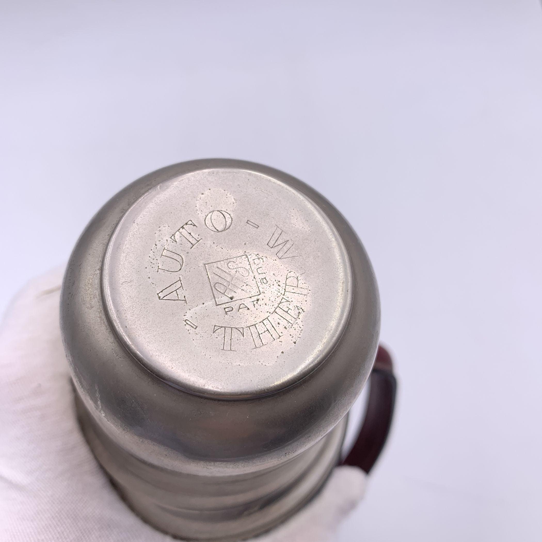 Franzi Vintage Burgundy Leather Silver Metal Vacuum Flask Unisexe en vente
