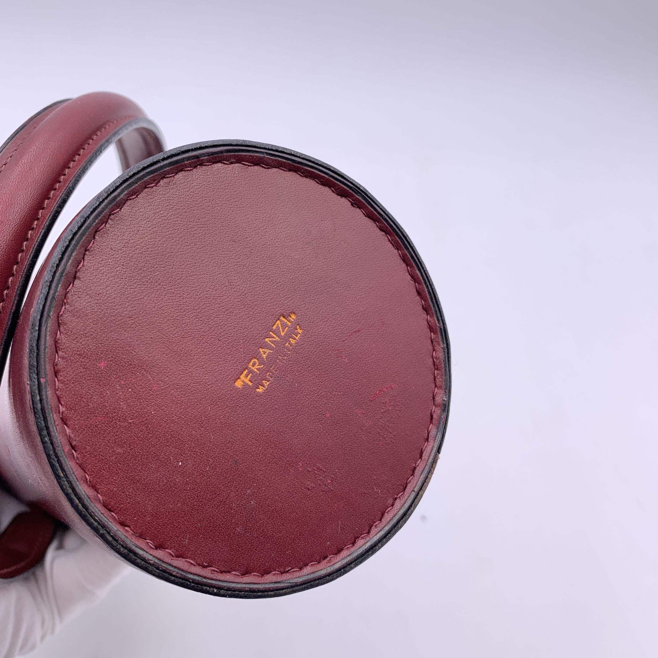 Franzi Vintage Burgunderfarbenes Leder Silber Metall Thermos Vacuum Flask im Angebot 1