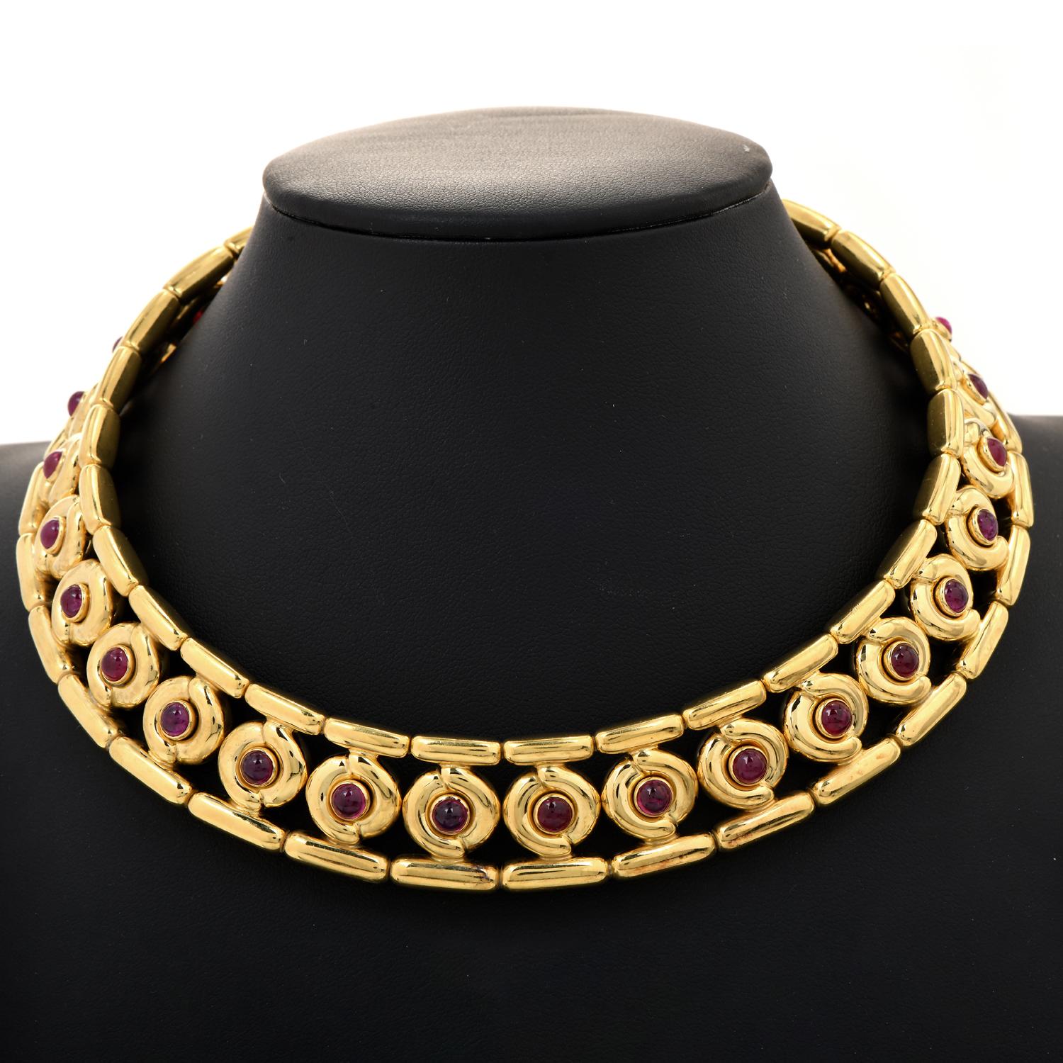 Modern Fraone Milano Vintage Ruby 18k Yellow Gold Collar Choker Cuff Necklace For Sale
