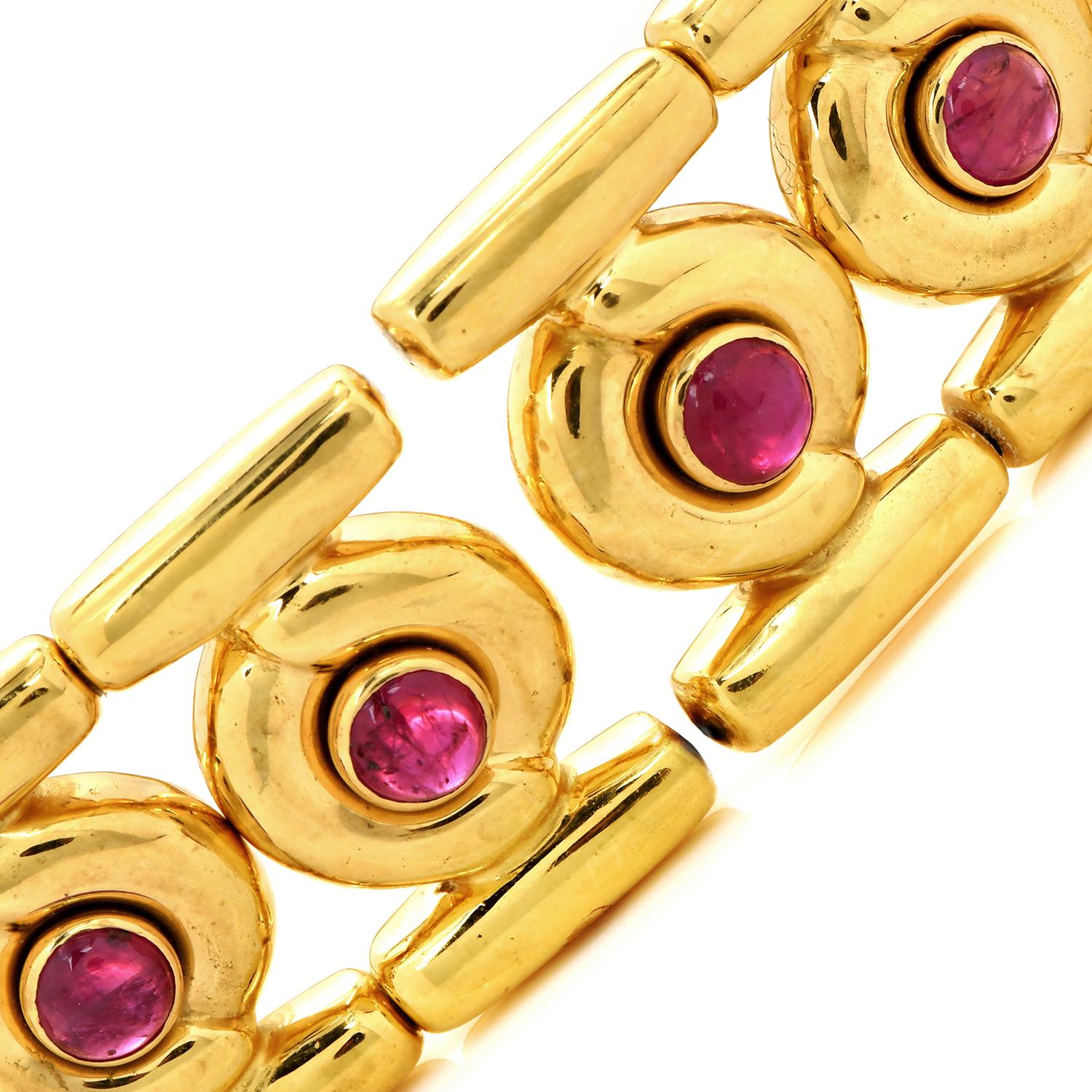 Cabochon Fraone Milano Vintage Ruby 18k Yellow Gold Collar Choker Cuff Necklace For Sale