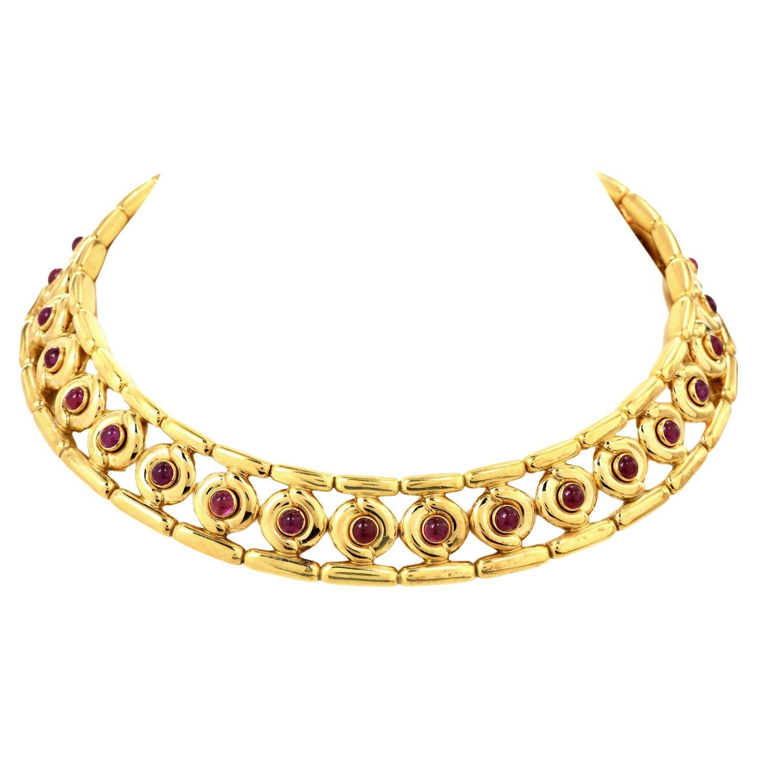 Fraone Milano Vintage Ruby 18k Yellow Gold Collar Choker Cuff Necklace For Sale