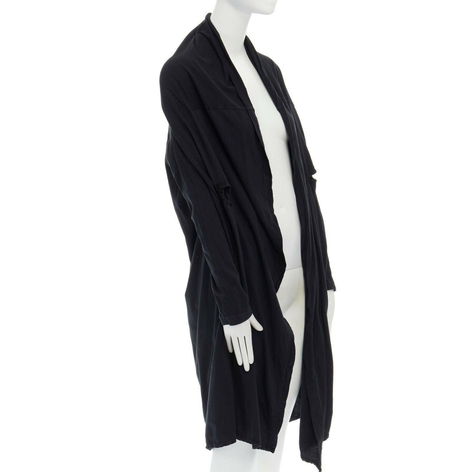 Black FRAPBOIS JAPAN black cotton long length draped cardigan jacket JP1 S
