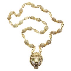 Frascarolo 18 Karat Yellow Gold, Diamond and Emerald Necklace and Pendant